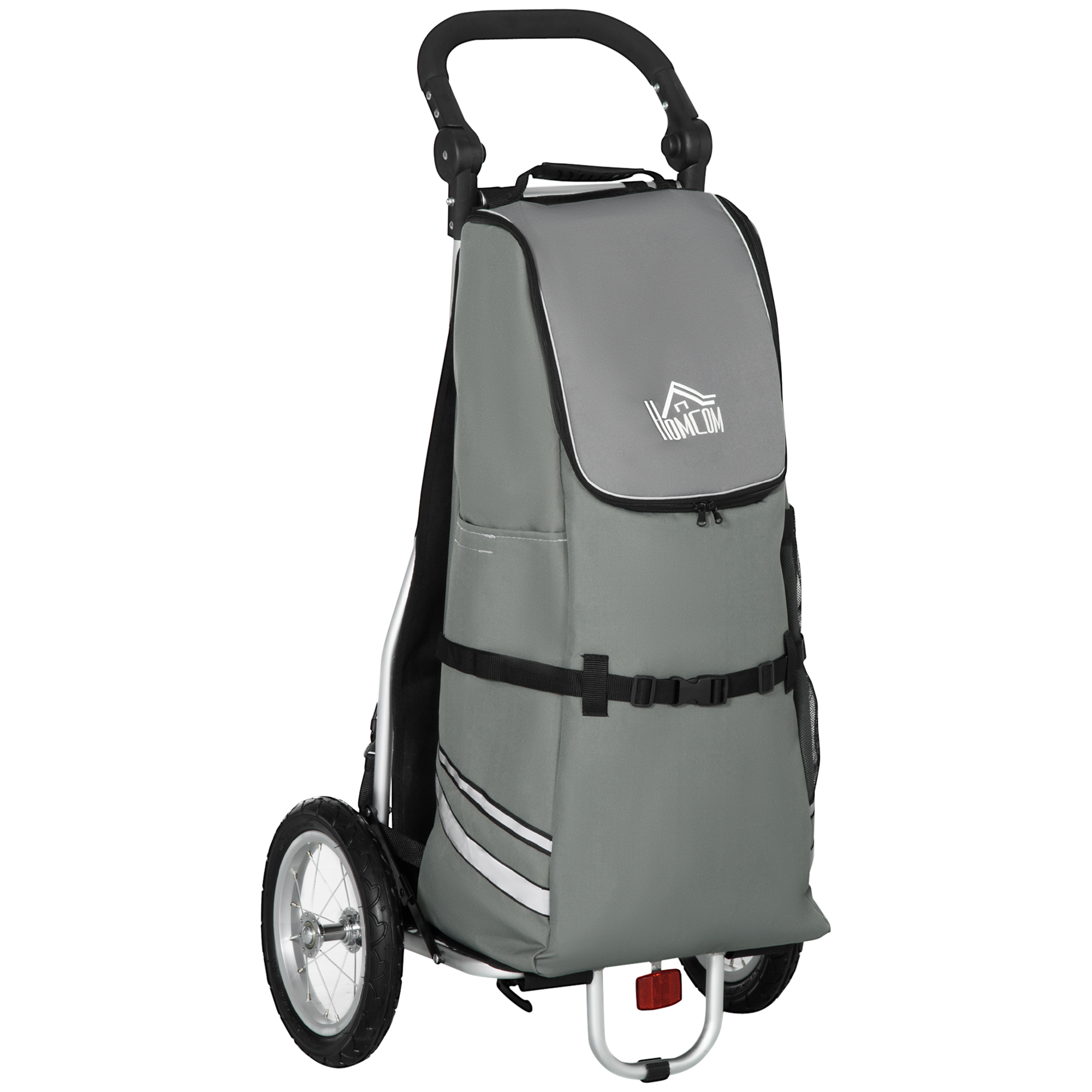 HOMCOM 3-in-1 Boodschappentrolley Winkelwagen Fietsaanhanger Steekwagen, 53 x 43 x 110cm, Grijs+Zilver