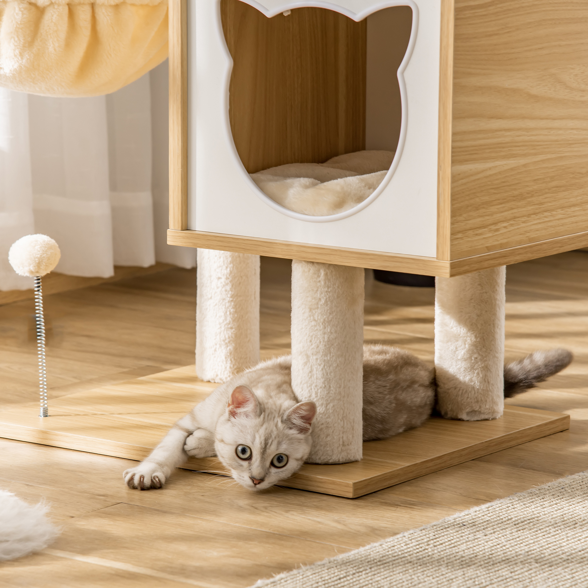 PawHut kattenkrabpaal kattenspeelgoed klimboom spaanplaat sisal kort pluche beige 48 x 40 x 126 cm