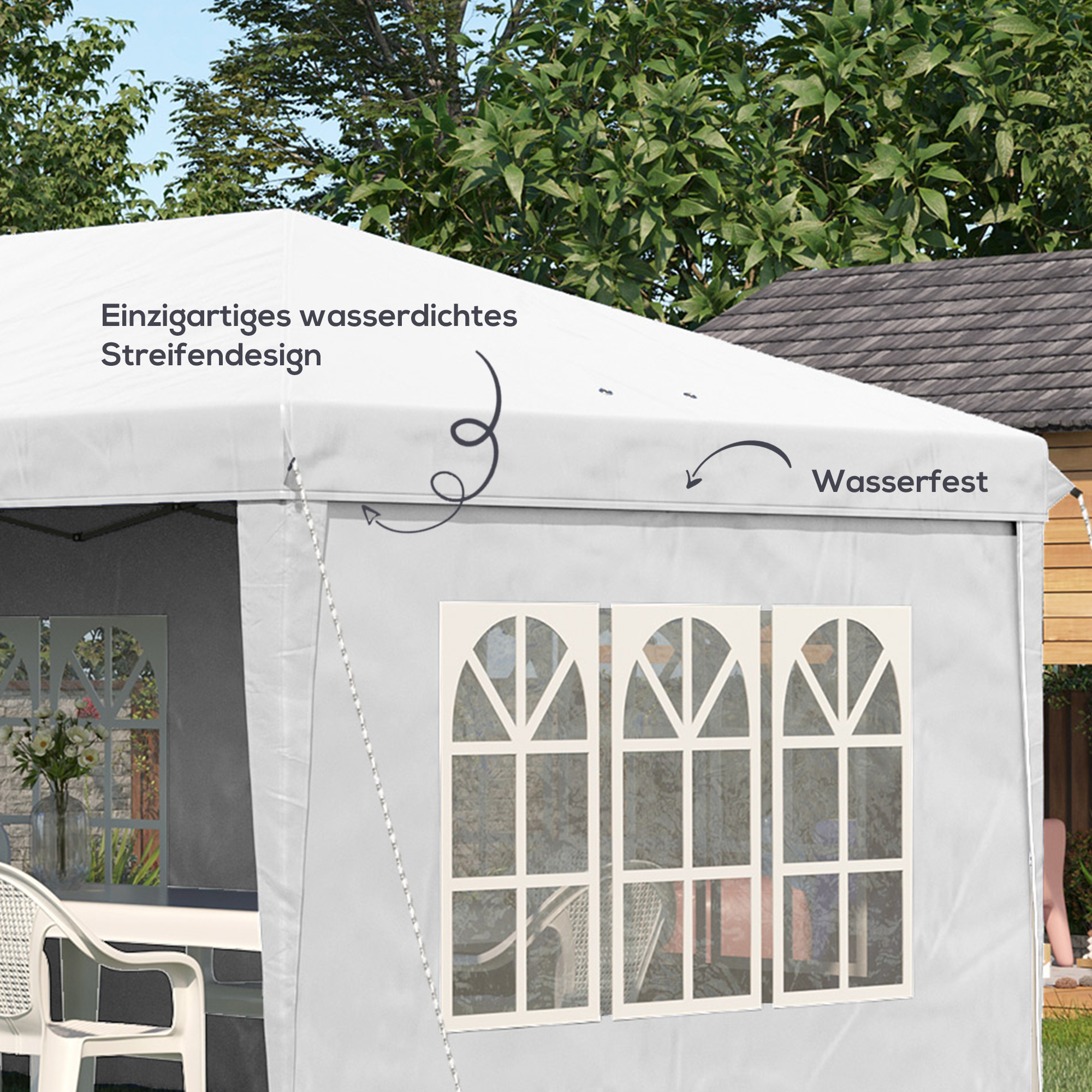 Outsunny Opvouwbare paviljoen, feesttent, 4 grote ramen, afneembare zijwanden, metalen frame, 5,85 x 2,95 x 2,7 m, wit
