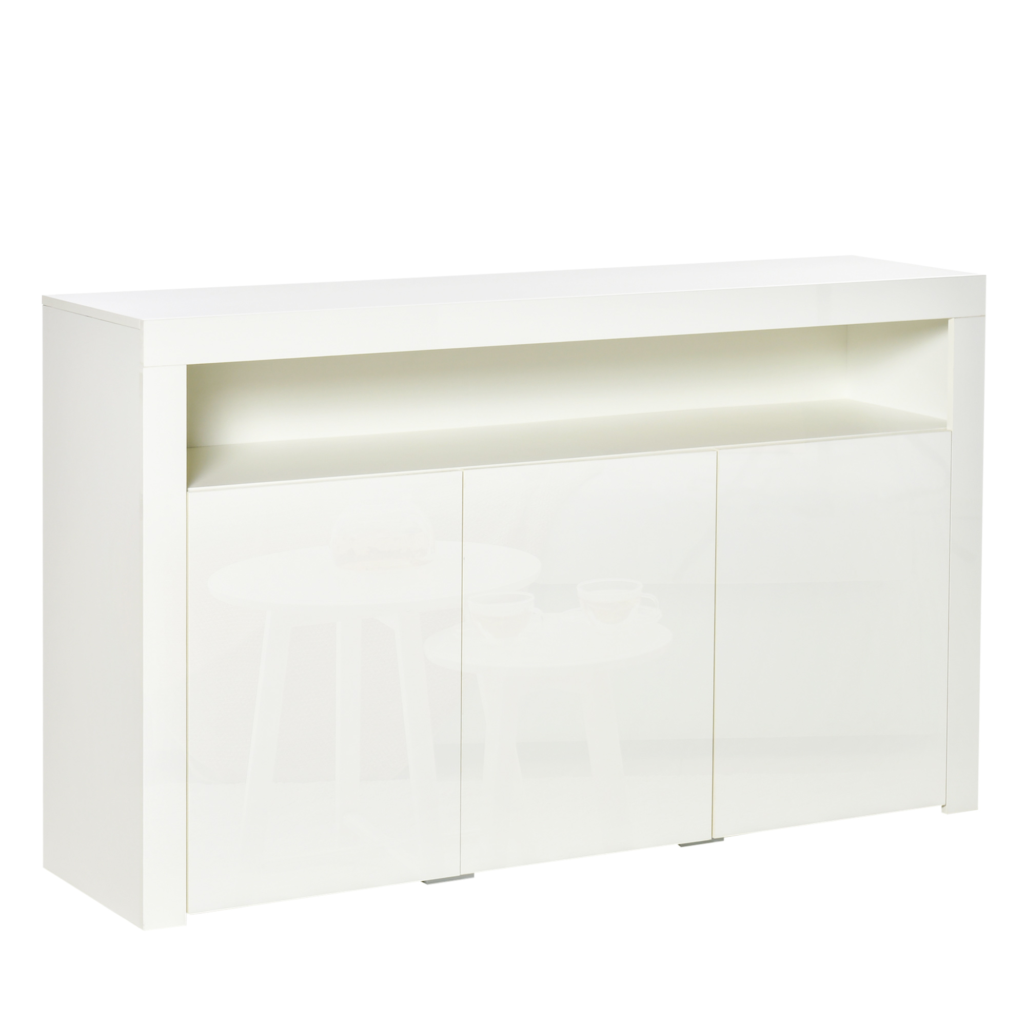 HOMCOM dressoir hoogglans voorraadkast keukenkast met led-verlichting en glazen plank voor entree eetkamer woonkamer Materiaal MDF en spaanplaat wit 97 x 35 x 83 cm