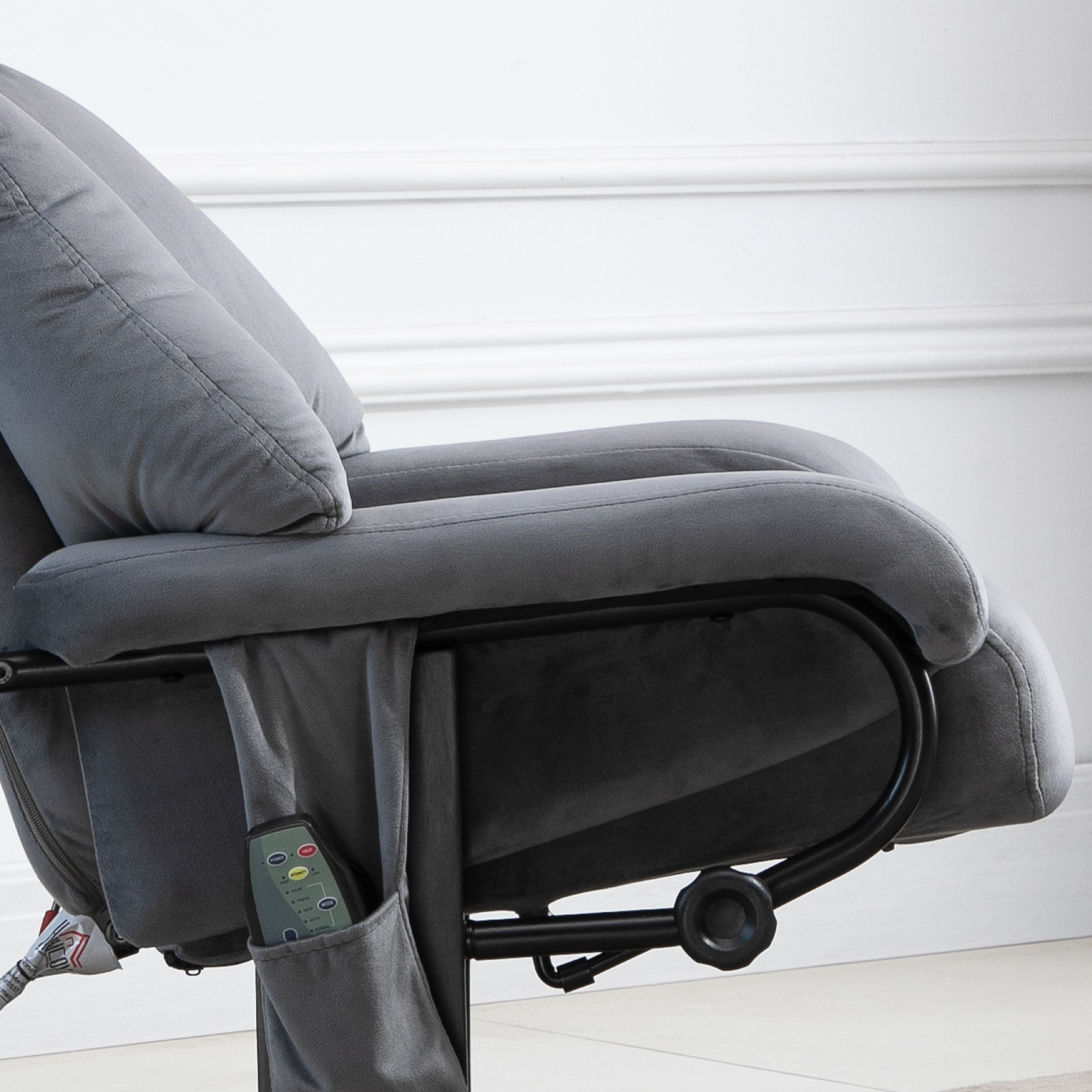 HOMCOM massagefauteuil TV fauteuil fauteuil met kruk massagefunctie fluweelachtig polyester grijs 76 x 80 x 102 cm