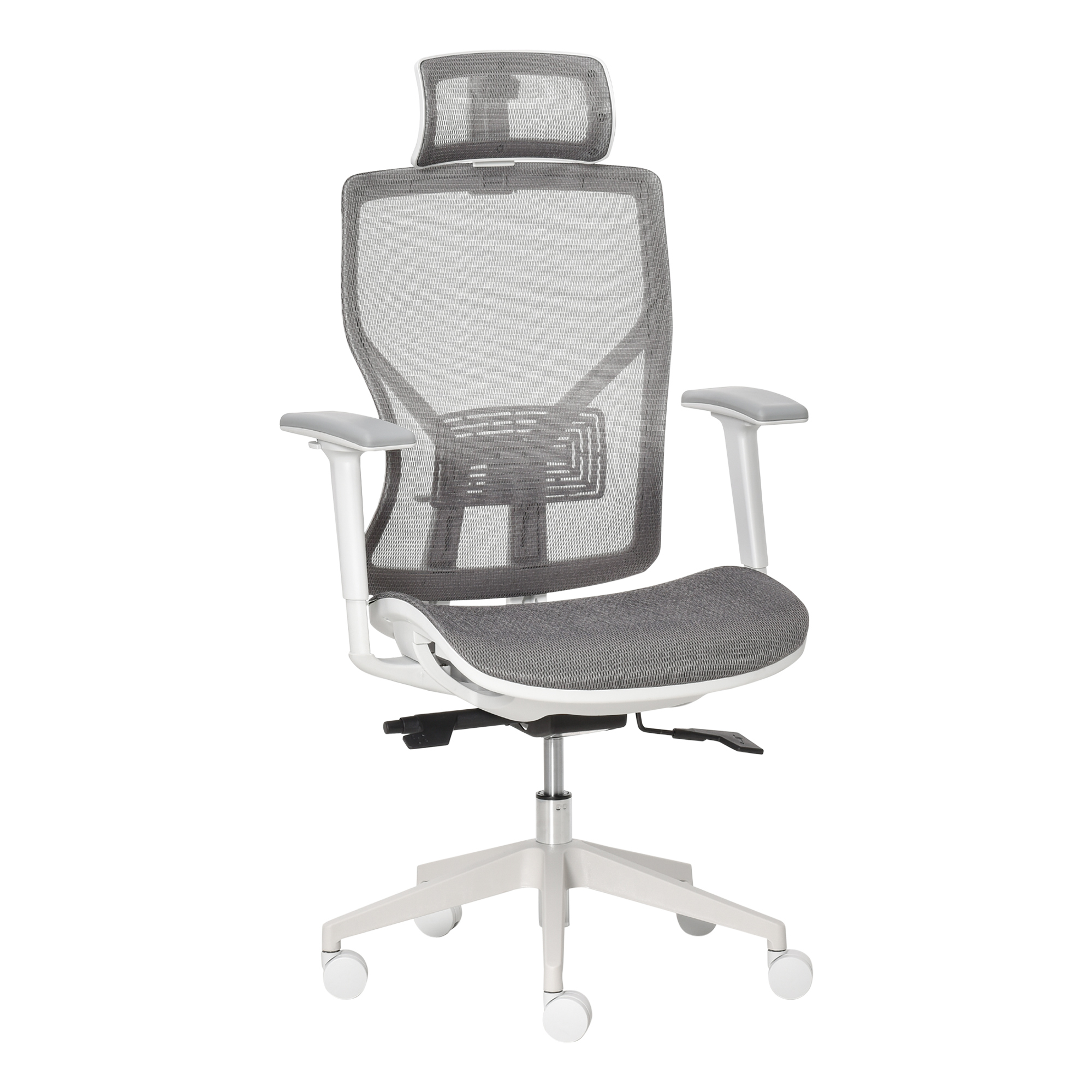 Vinsetto bureaustoel bureaustoel draaistoel gamestoel met hoofdsteun lendenkussen 3D-armleuning 3 niveaus 360 ° zwenkbare wielen, in hoogte verstelbaar ergonomische netstof schuimgrijs 67 x 65 x 120-128 cm
