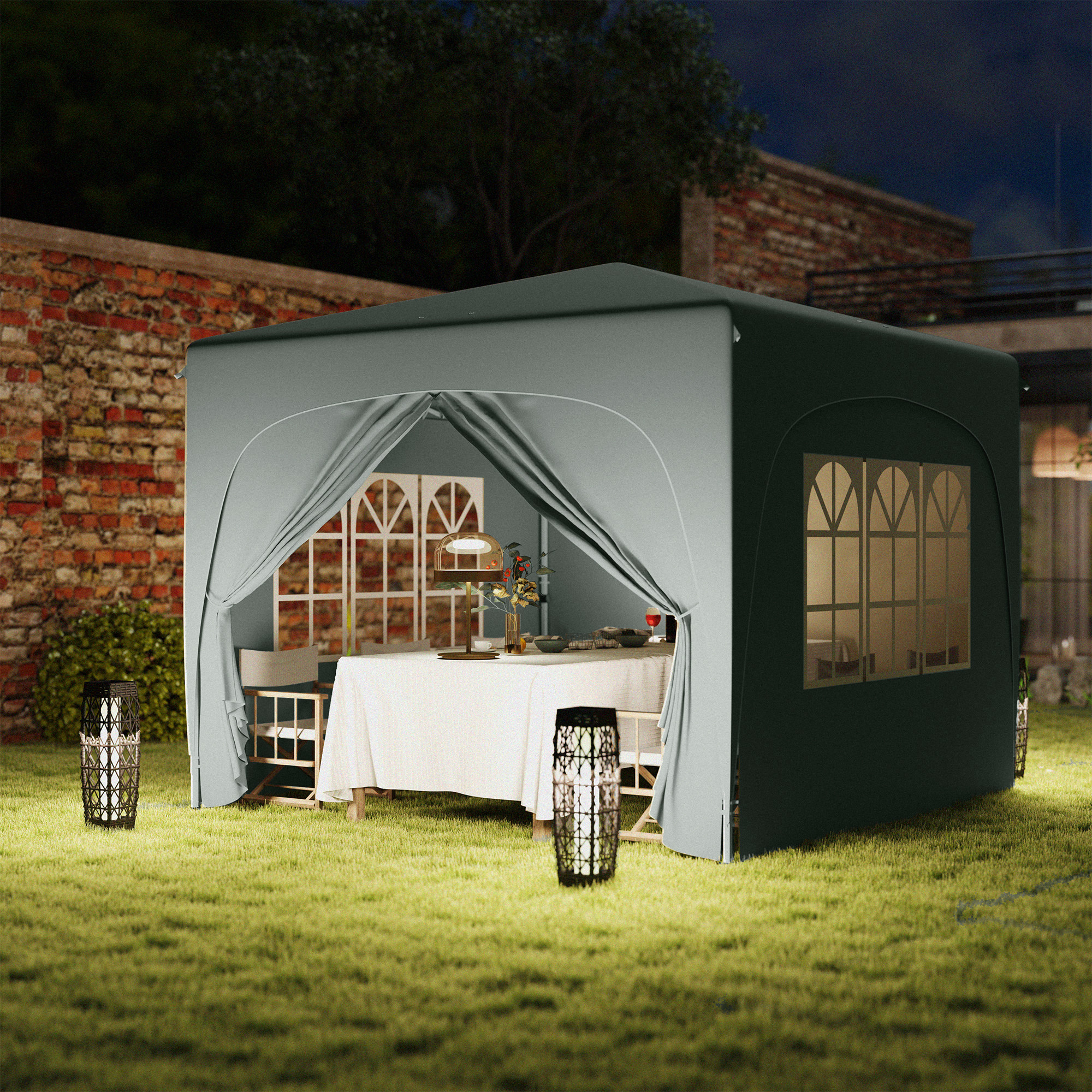 Outsunny 3 x 3 m Paviljoen, Pop-up Tuintent met Zijwanden en Draagtas, UPF50+, Hoogteverstelbaar, Zand
