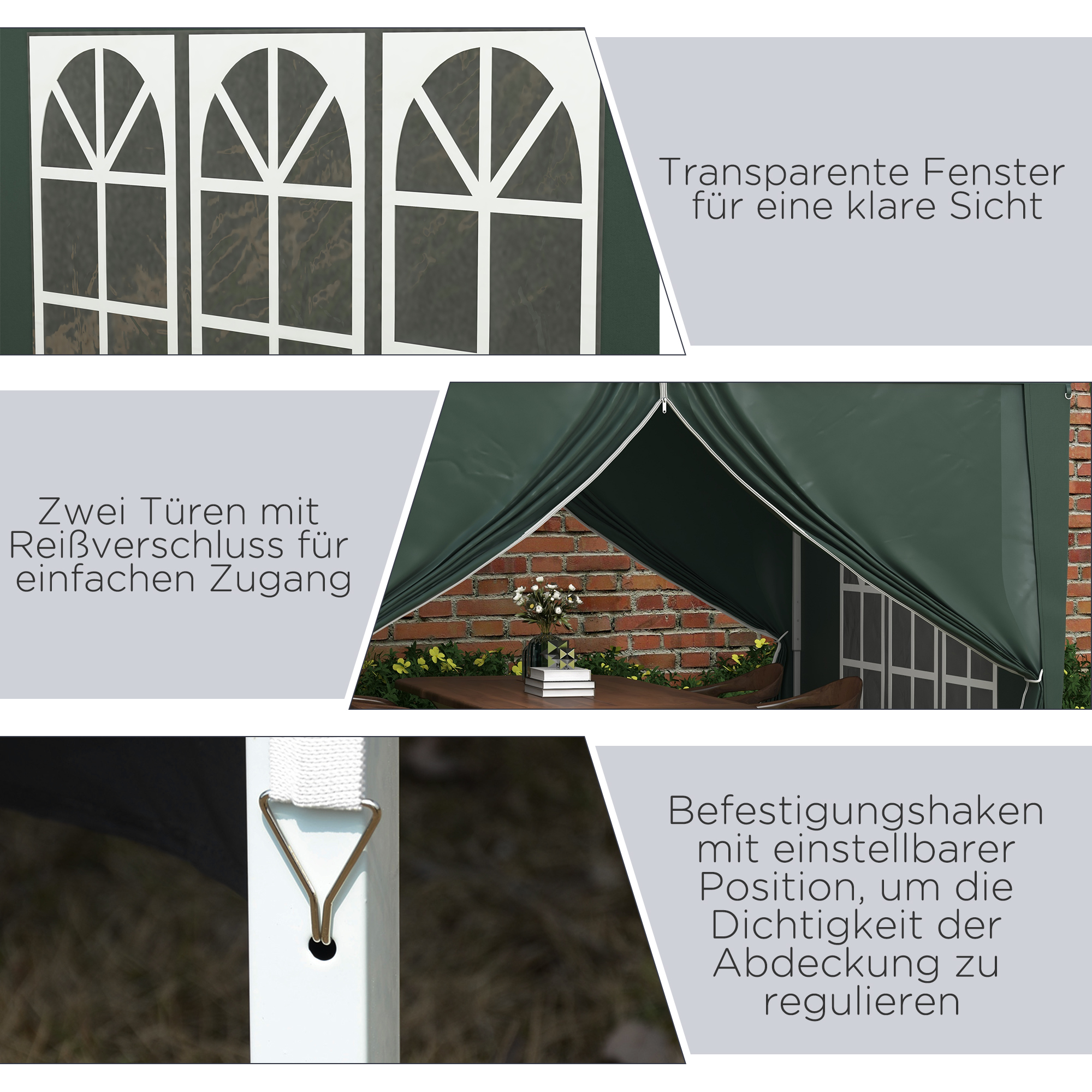 Outsunny Paviljoen, Biertent, 4 verwijderbare zijwanden, 2 ramen, Metalen frame, 2,95 x 2,95 m, Groen