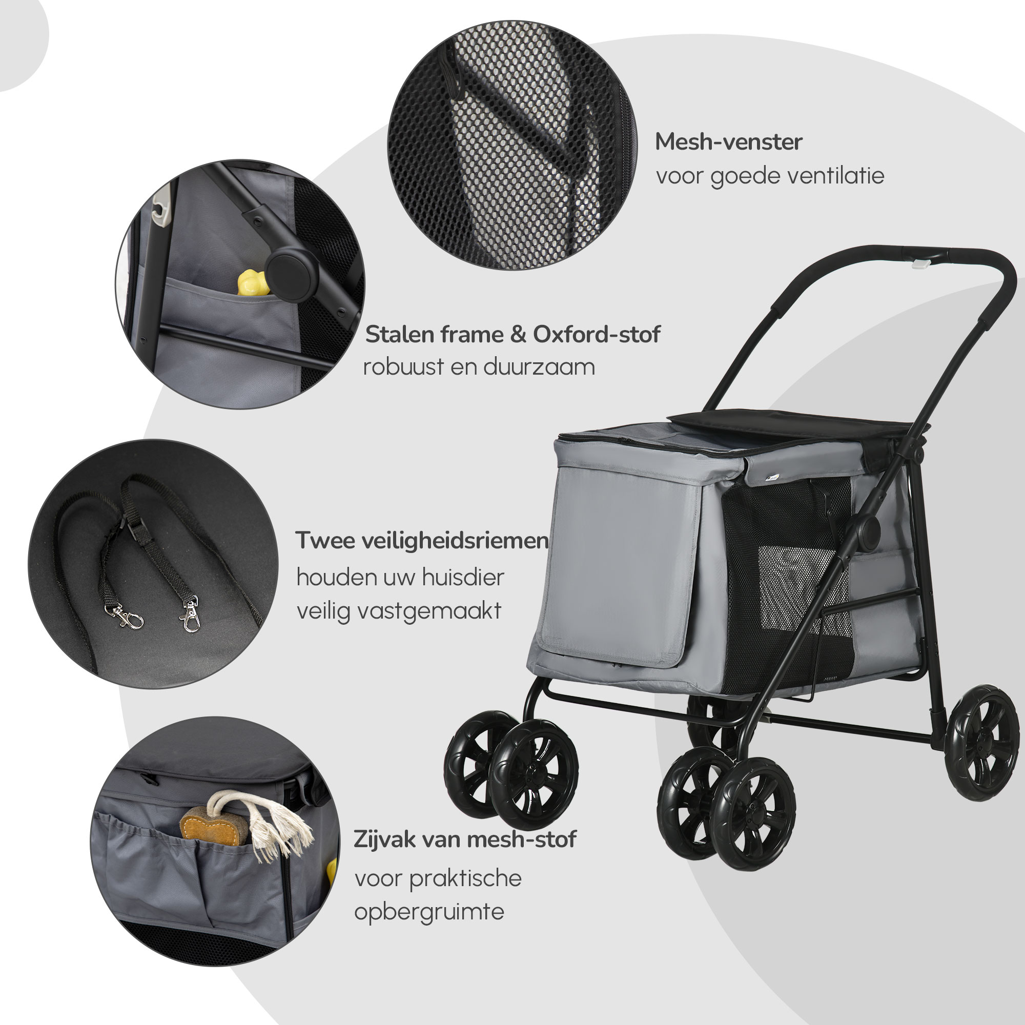 PawHut hondenbuggy, hondenwagen met kussen, opvouwbare hondenbuggy, kattenbuggy