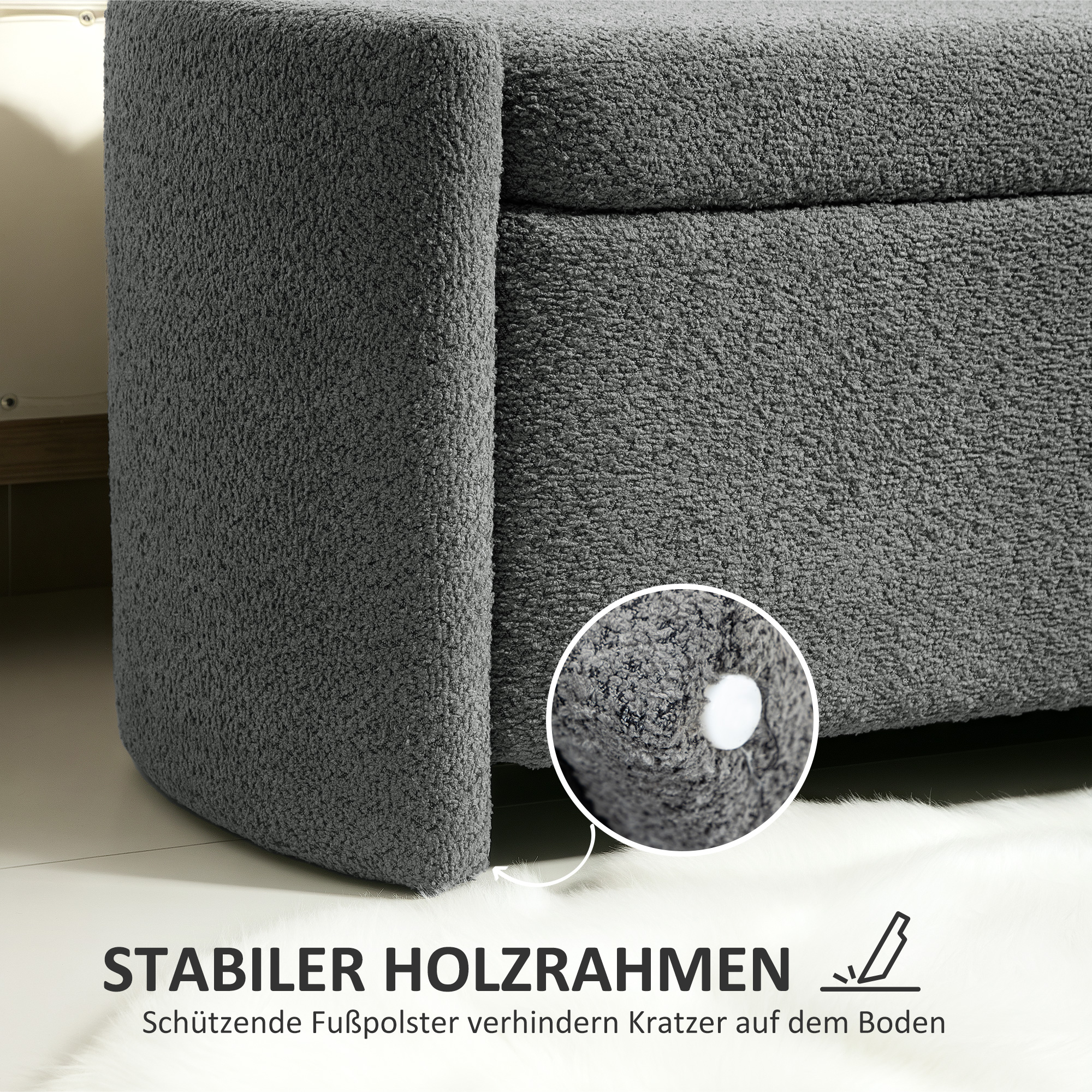 HOMCOM Gestoffeerde Bank met Opbergruimte Halbank Schoenenbank, 105 cm x 44 cm x 45,5 cm. Grijs