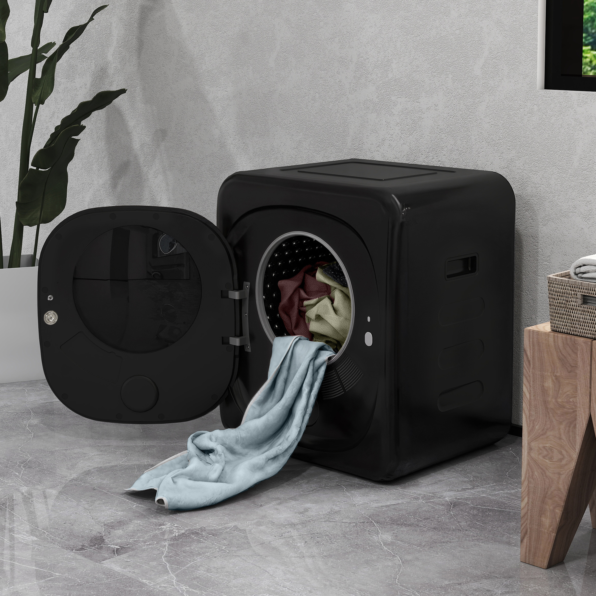 HOMCOM Wasdroger met UV-Desinfectie, Compact Ontwerp, 4 kg Capaciteit, Roestvrijstaal, Zwart