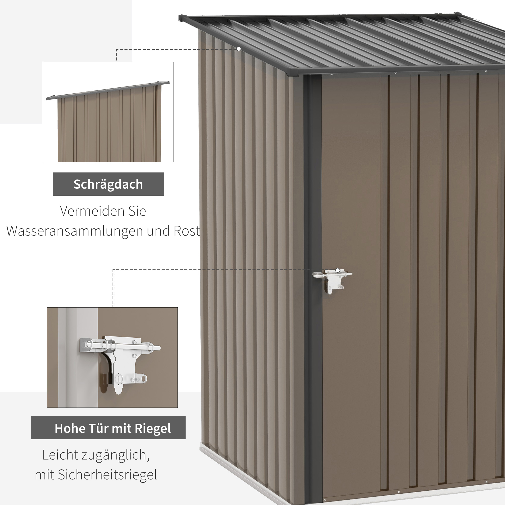 Outsunny tuinhuis van metaal 0.92 m², metalen tuinhuisje voor balkon en terras, bruin