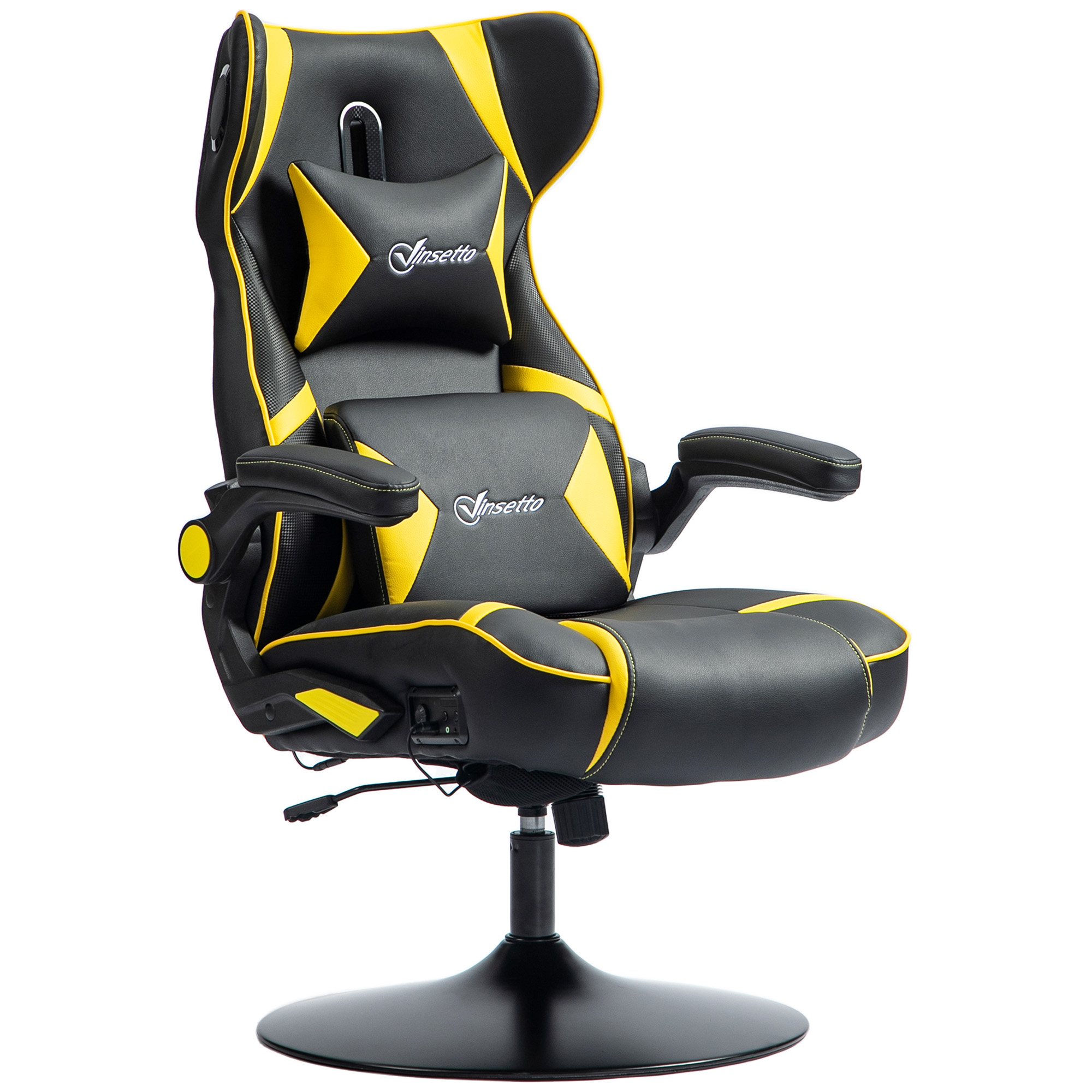 Vinsetto Gaming Stoel met Schommelfunctie en Luidspreker, Lenden- en Neksteun, voor Spelkamer, Kunstleer, Geel+Zwart