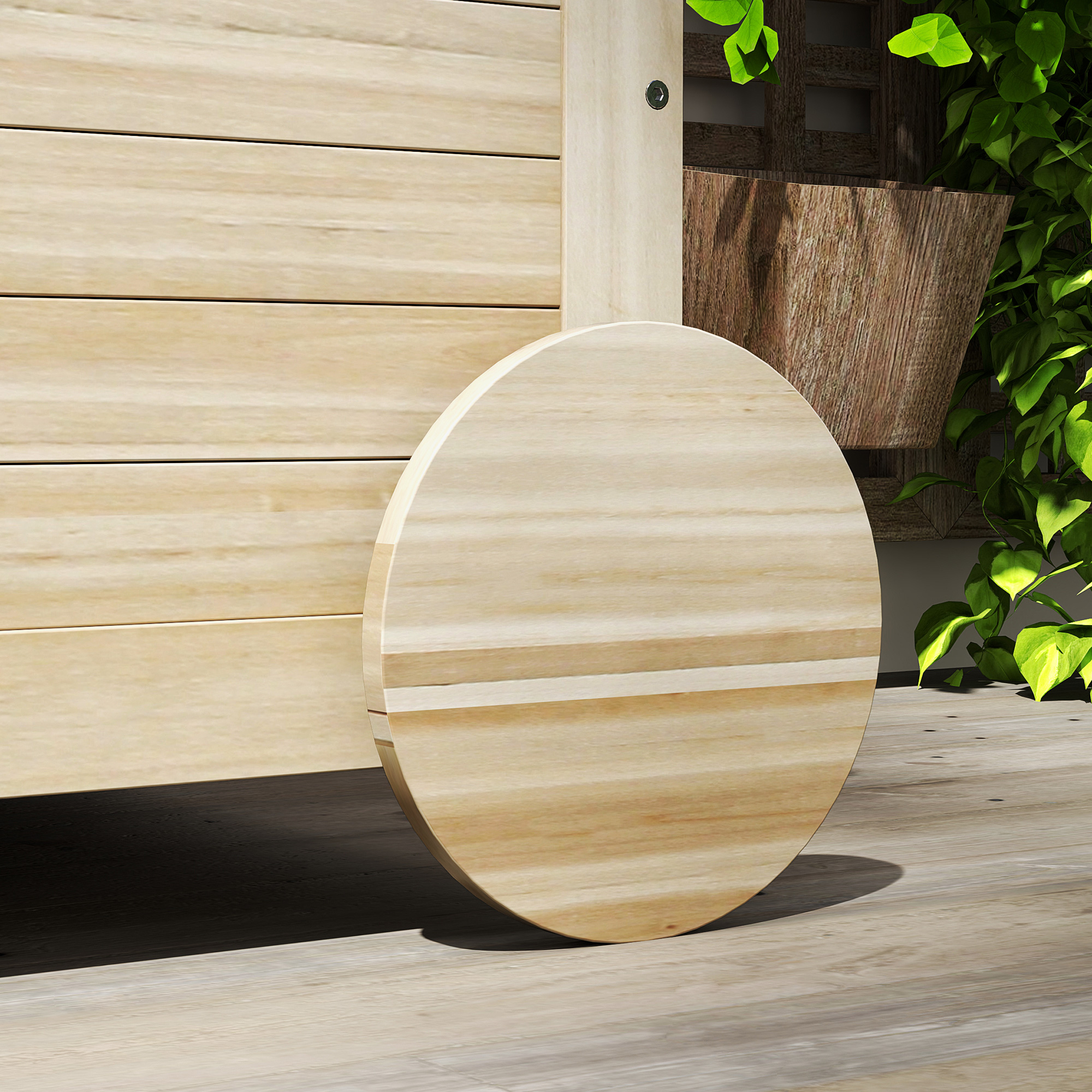 Outsunny 185 L Buitenopslagbox, Opbergkist met Wielen, Weerbestendig, Dennenhout, 110 x 50 x 50 cm, Lichtbruin