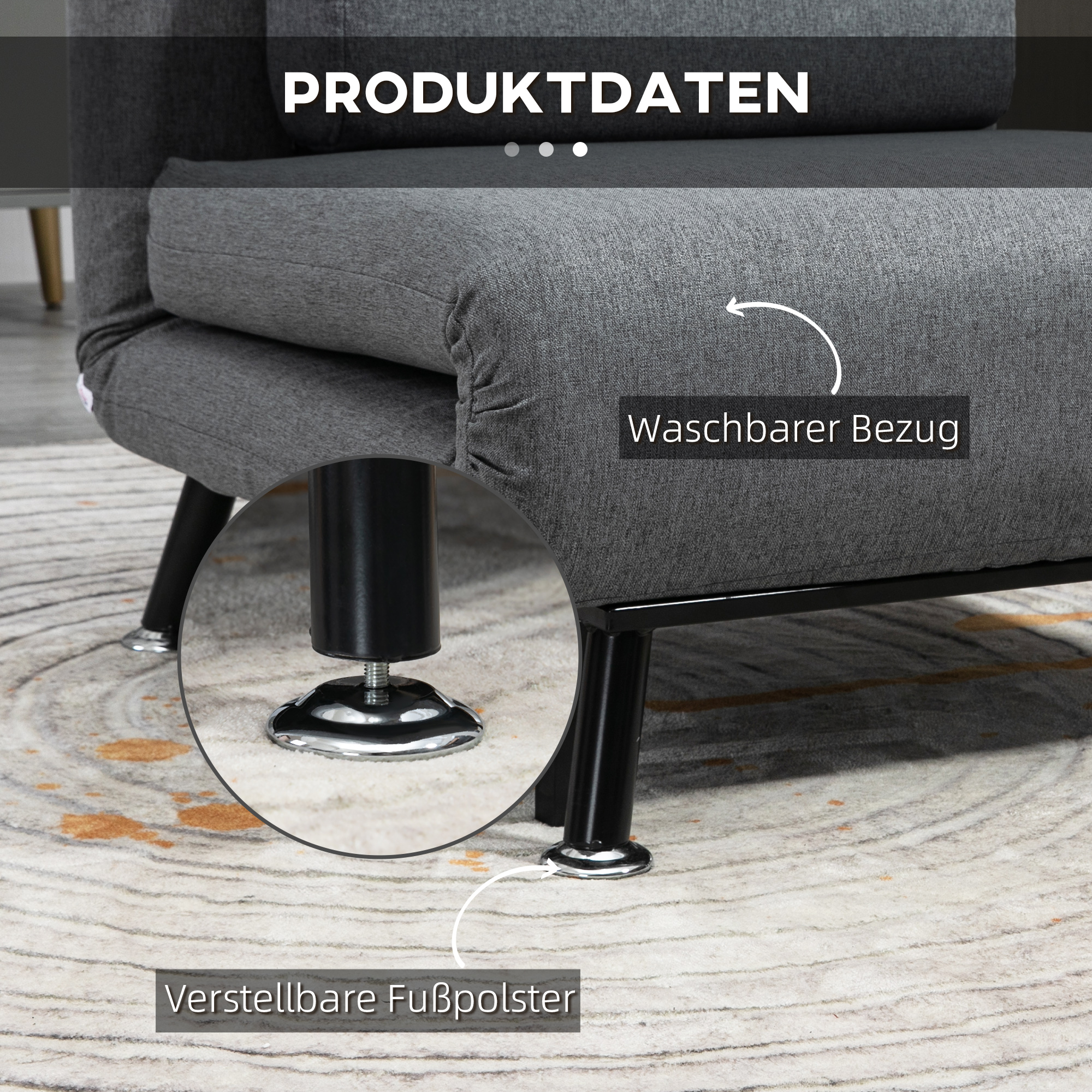 HOMCOM Opklapbed, slaapstoel, verstelbare rugleuning, staal, linnenlook, zwart, 75 x 70 x 75 cm