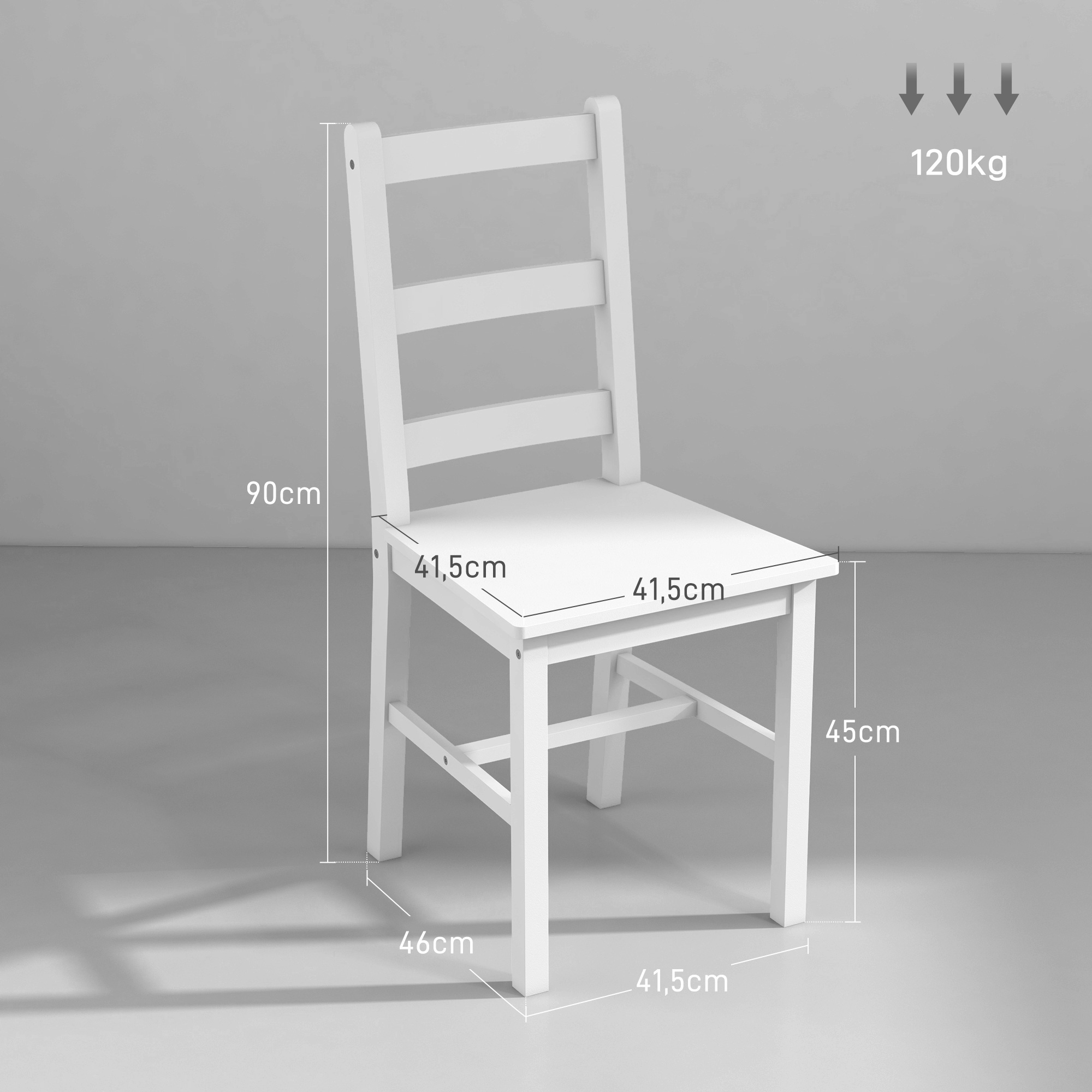 HOMCOM Eetkamerstoelen 2-delige set, Houten keukenstoel met lattenrugleuning, Antislip 41,5 x 46 x 90 cm Wit