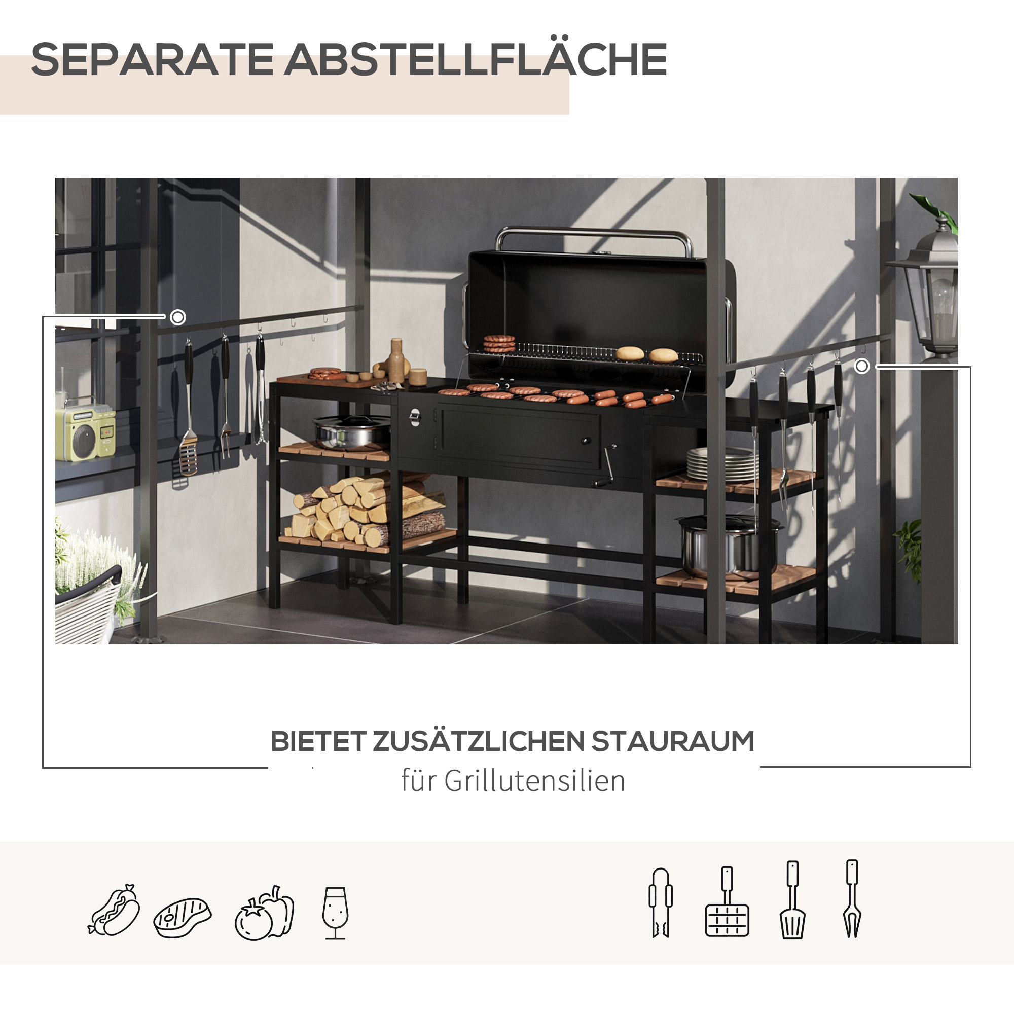 Outsunny grill paviljoen BBQ paviljoen grill paviljoen tuintent vlamvertragend dak