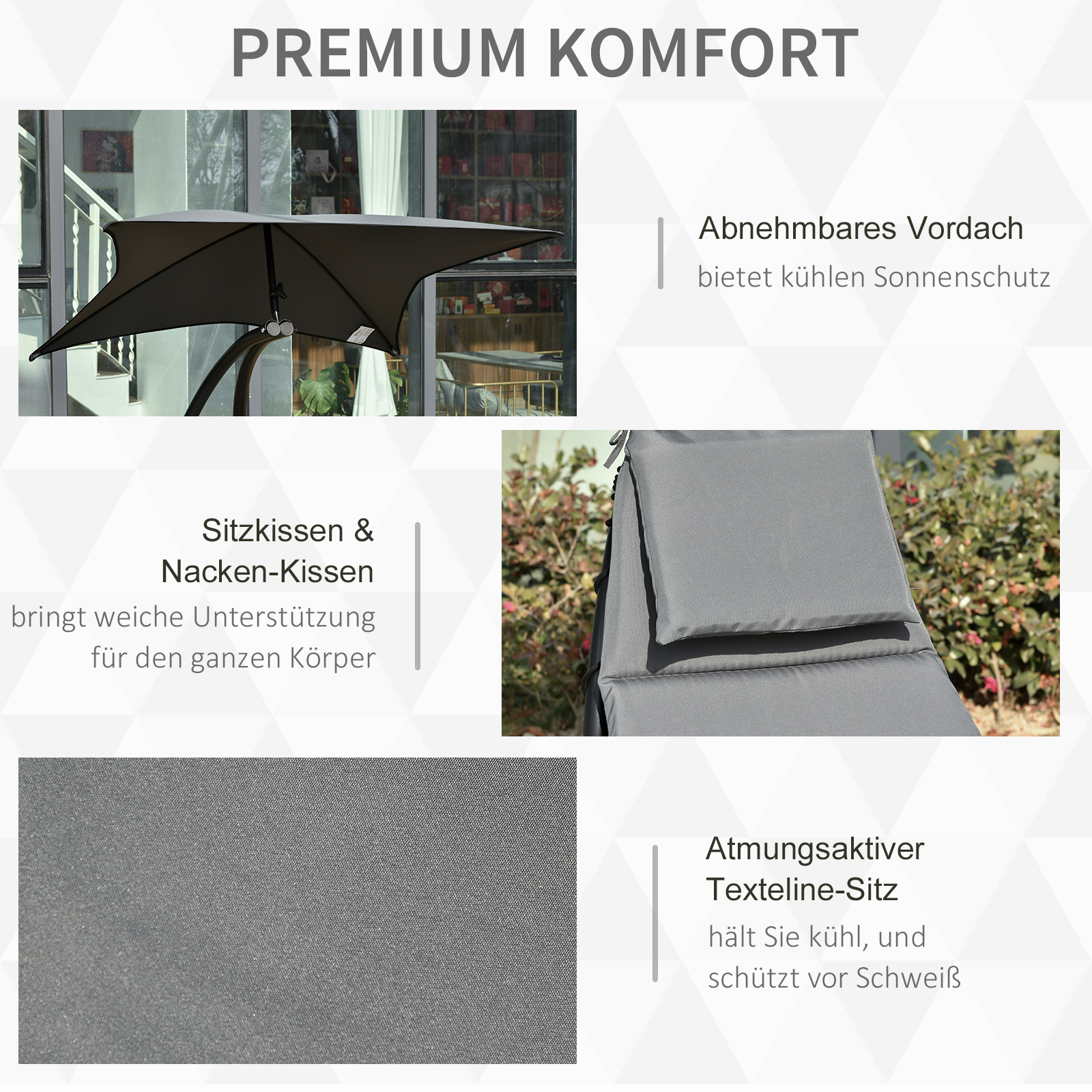 Schommelstoel schommelbank relaxligstoel met daktuin balkon kantoor donkergrijs
