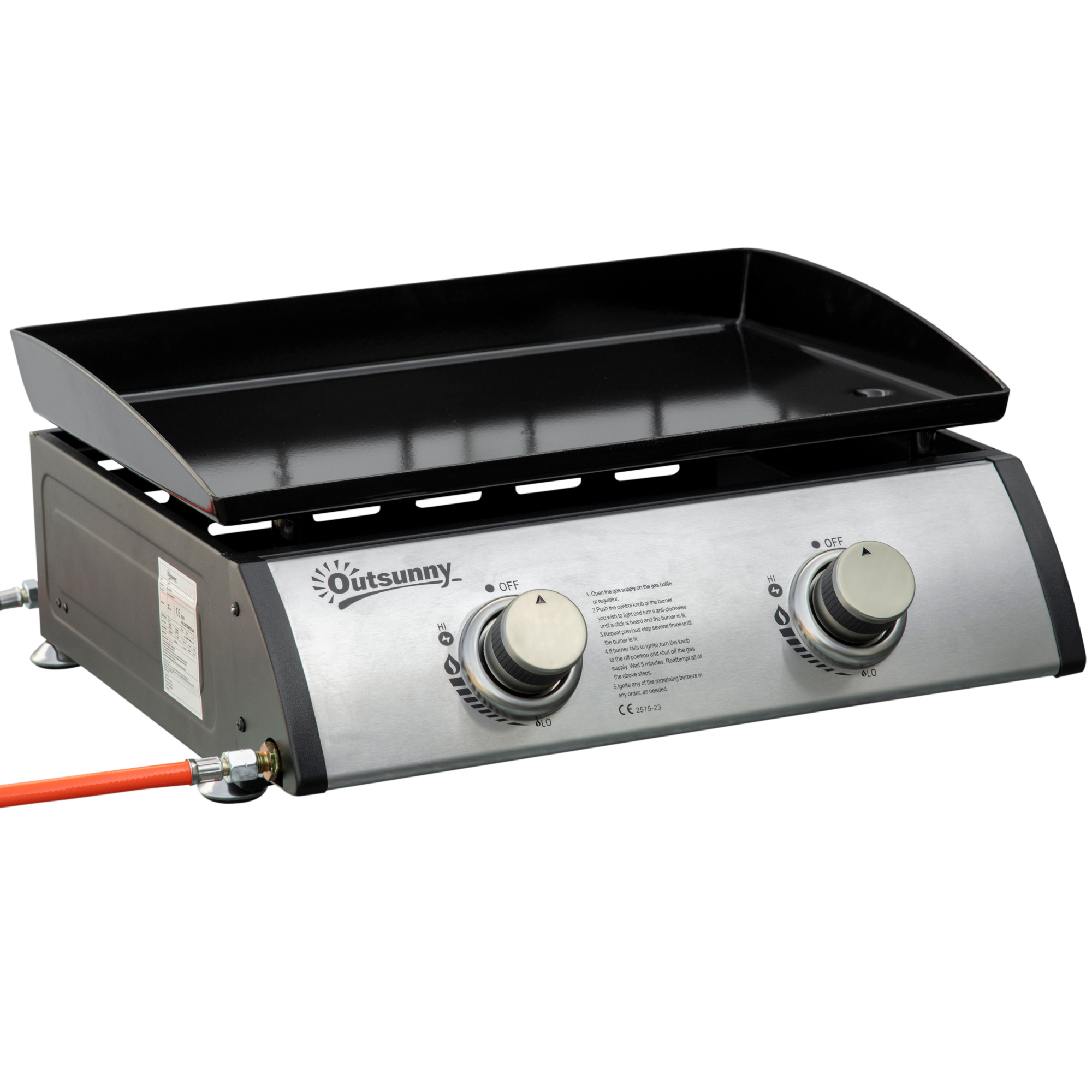 Outsunny tafelgrill gasgrill BBQ met 2 branders, tafelgasgrill met slang