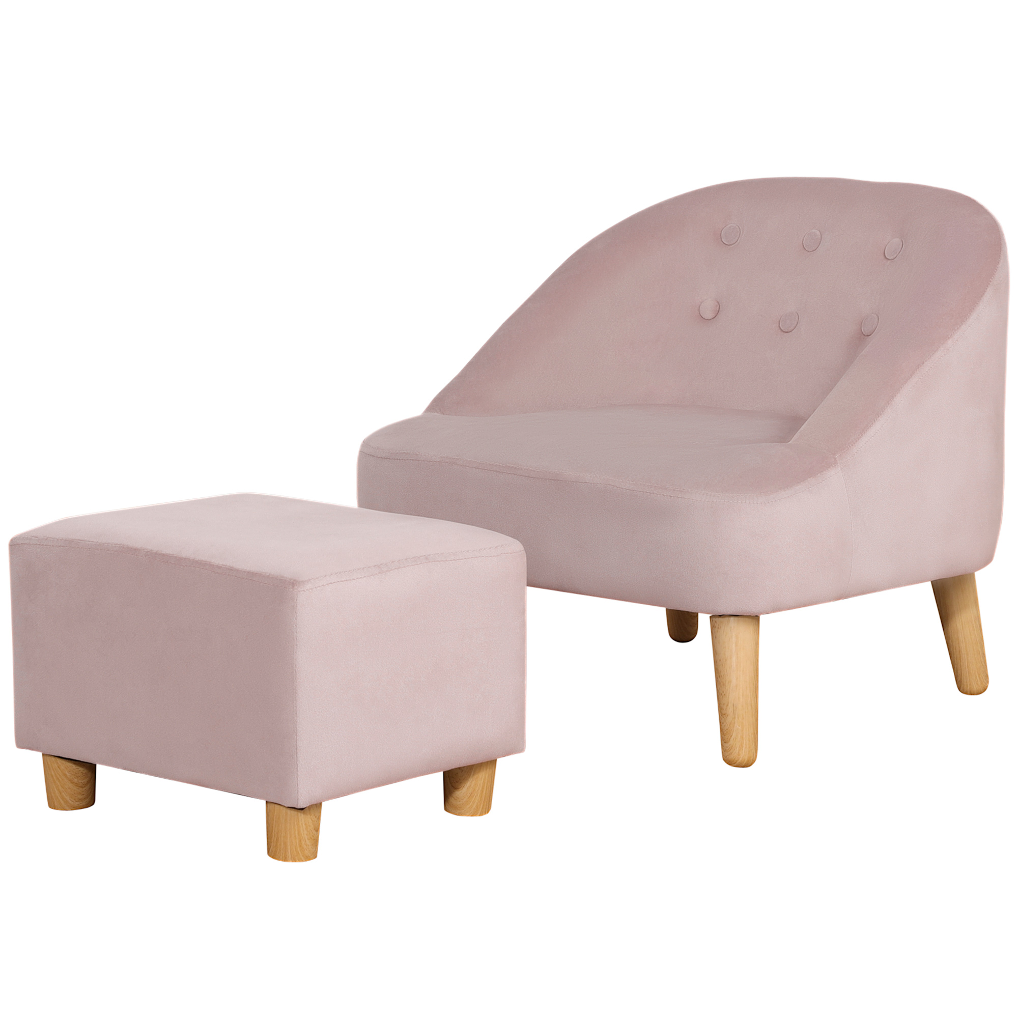 Homcom kinderfauteuil met voetenbank voor kinderen van 3 tot 5 jaar, schattig fluwelen design, 51 cm x 51 cm x 50 cm, roze