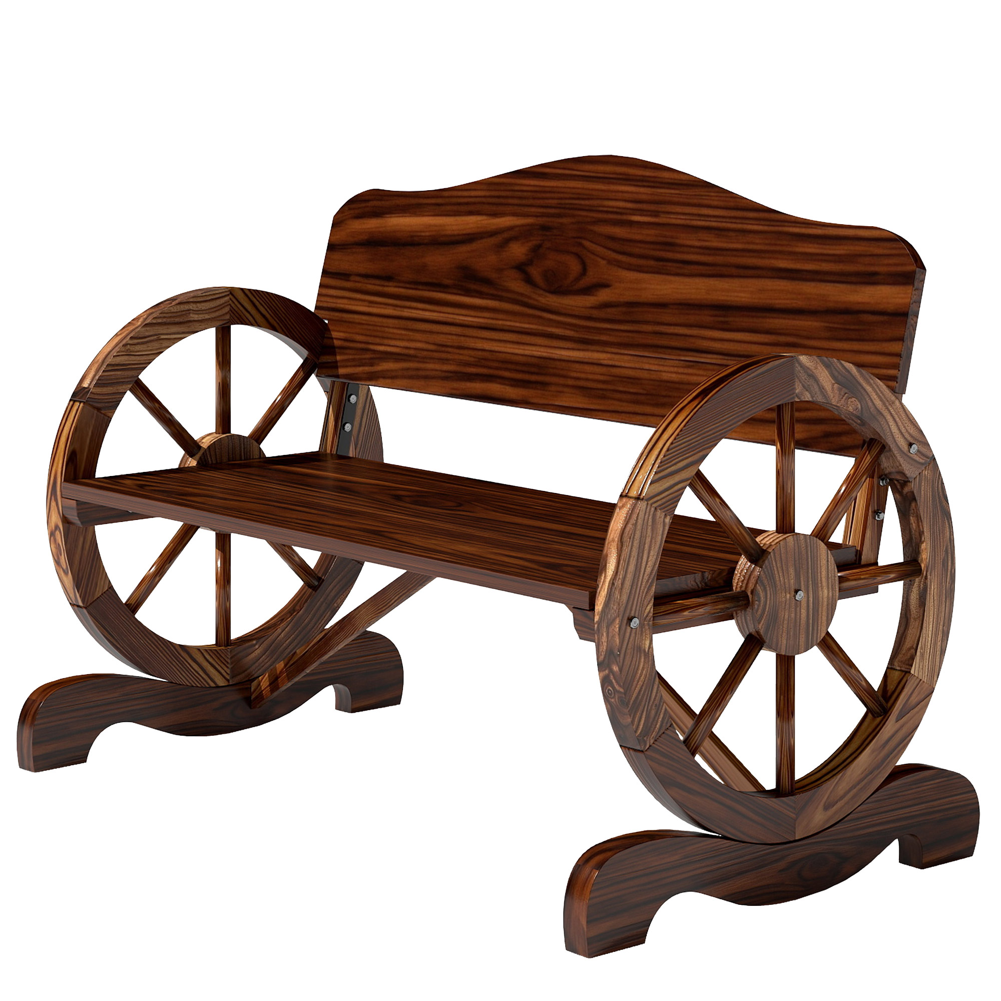 Outsunny 2-Zits Tuinbank met Wiellike Armleuningen, Rustieke Outdoor-Bank voor Terras, Veranda, Vurenhout, Bruin