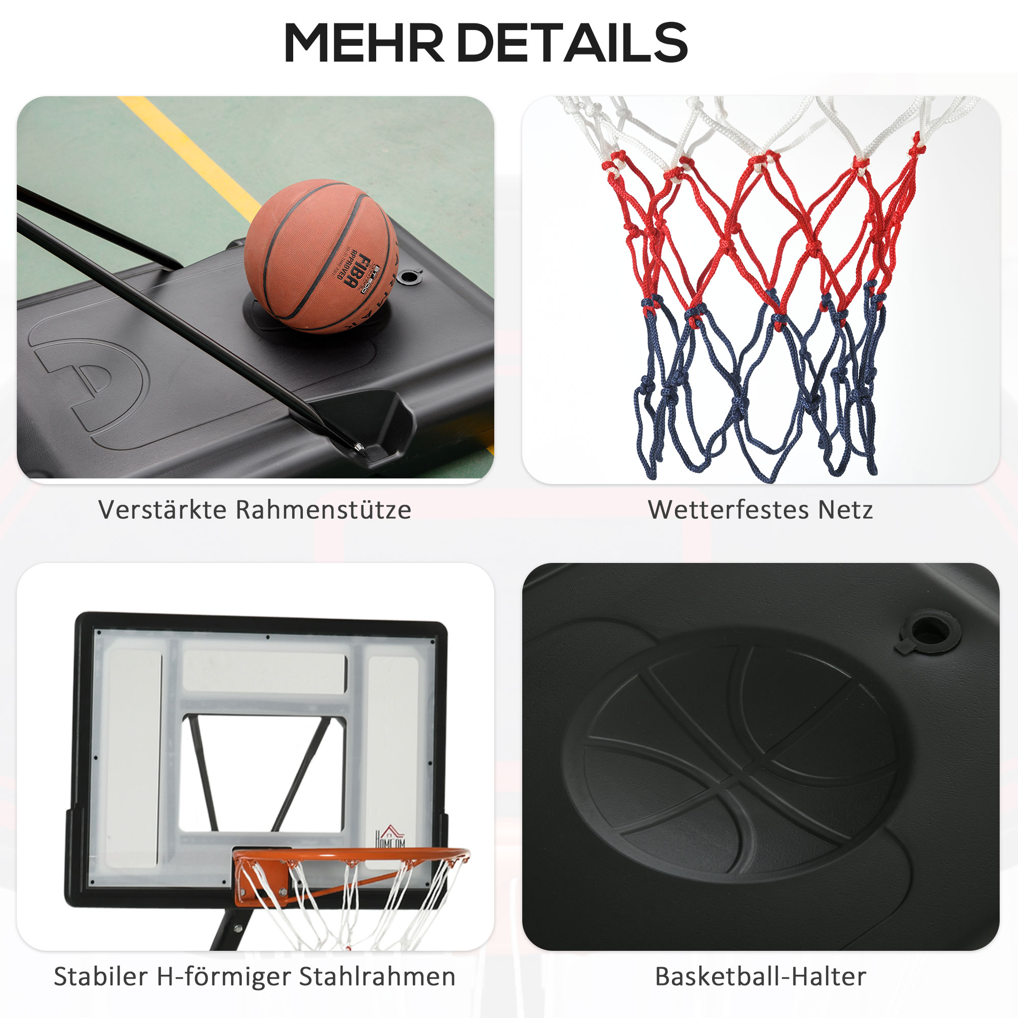 HOMCOM Verstelbare Basketbalstandaard met Wielen 210-260 cm - Voor Buiten & Binnen