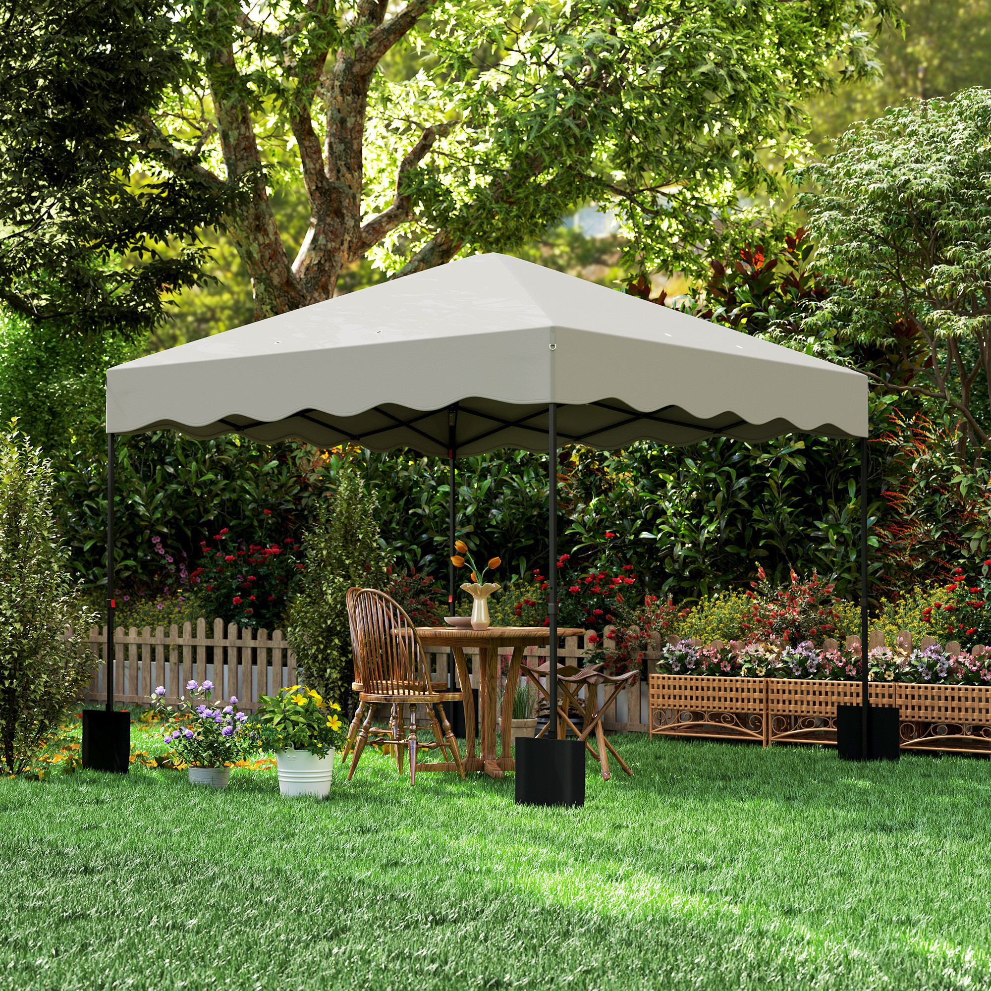 Outsunny 3 x 3 m Pop-up Paviljoen, Hoogteverstelbare Tuintent, met Roltas, voor Tuin, Terras, Metaal, Stof, Crèmewit