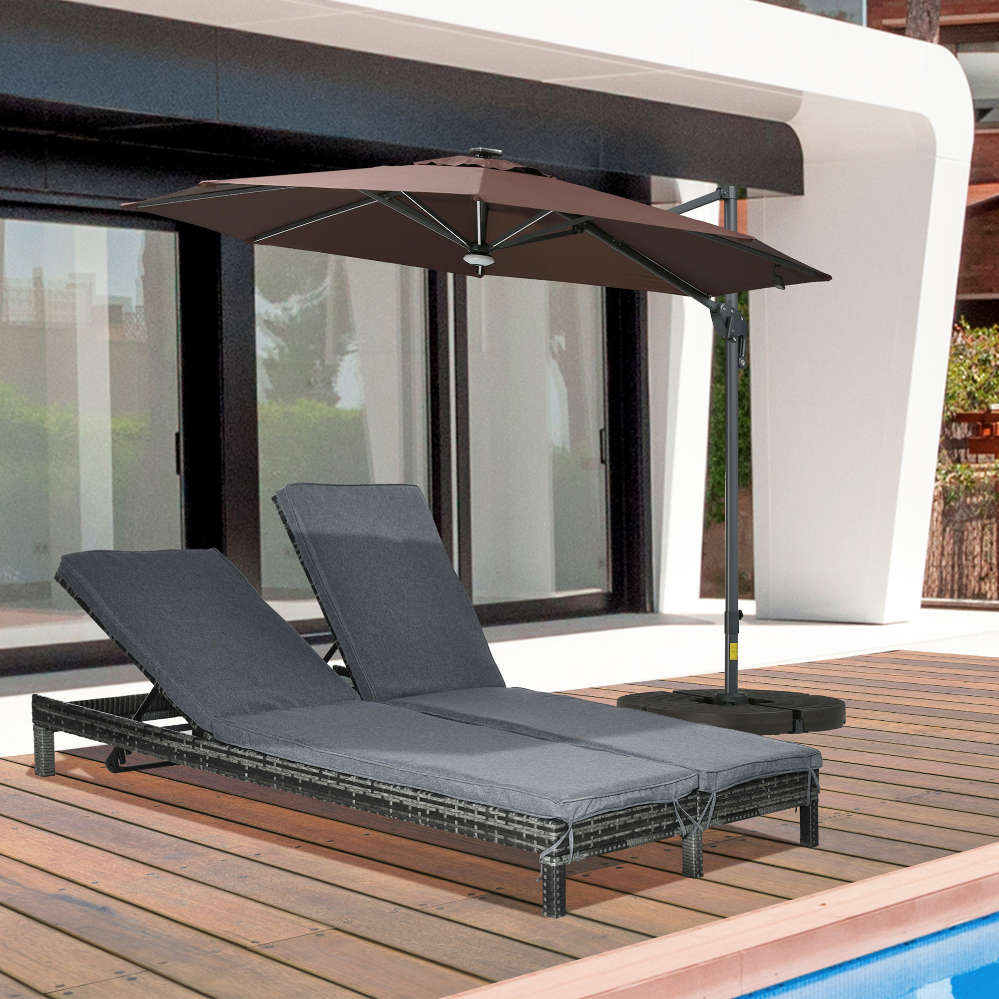 Outsunny ligbank voor buiten dubbele ligstoel relax ligstoel voor 2 personen 5 standen metaal PE-rotan grijs