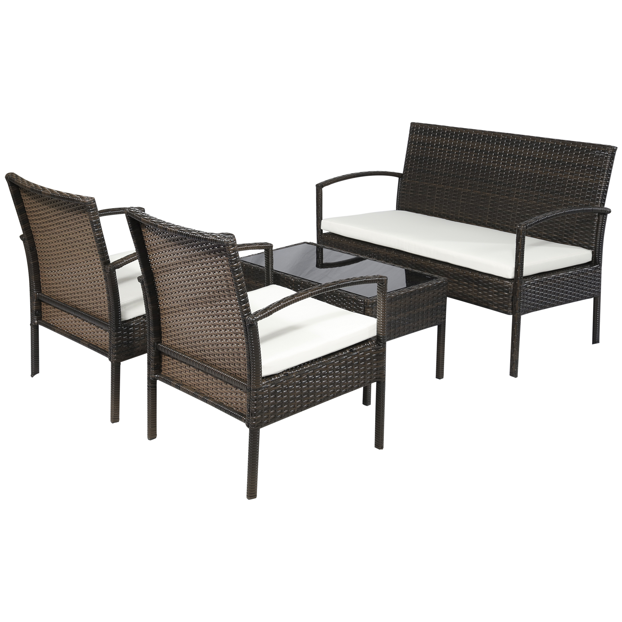 Outsunny poly rotan tuinmeubelset 4 delig bruin+crème wit