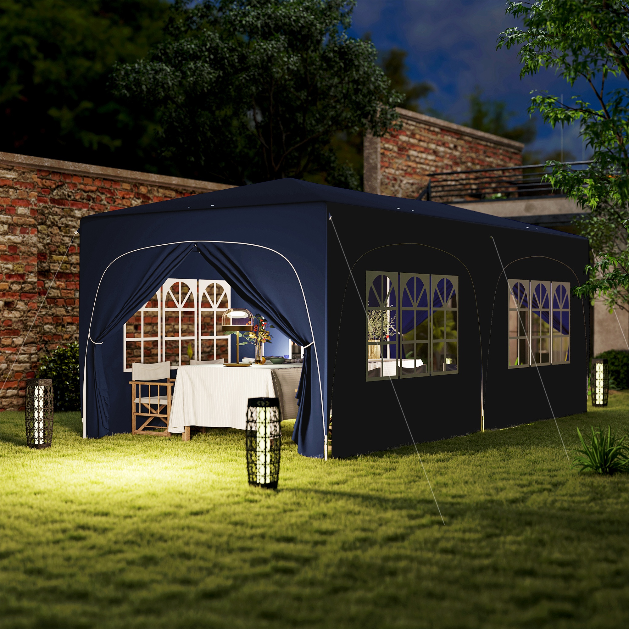 Outsunny 3 x 6 m Pop-up Paviljoen met Zijwanden, UPF50+ Hoogteverstelbaar Tuinpaviljoen met Draagtas en Zandzakken