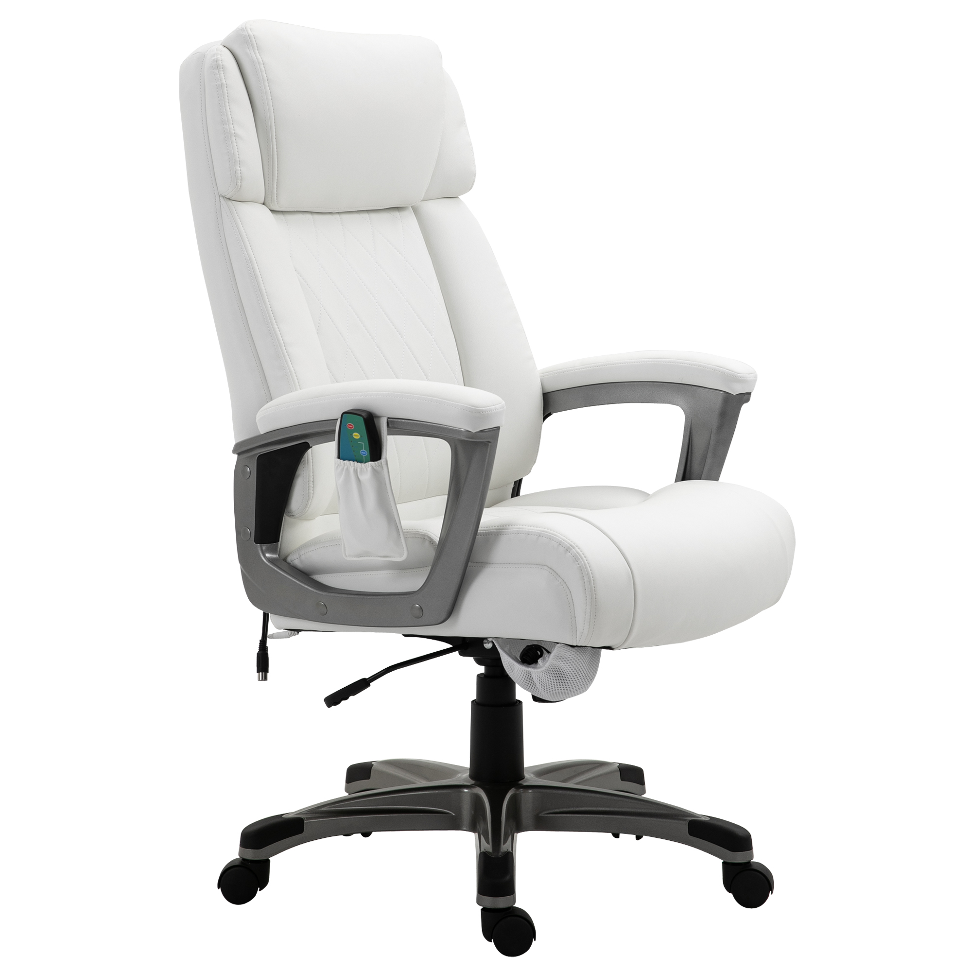 Vinsetto massage bureaustoel 6-punts draaibare massagestoel gemaakt van kunstleer met gebogen hoofdsteun en armsteun wit 70 b x 76,5 d x 114-124 h cm