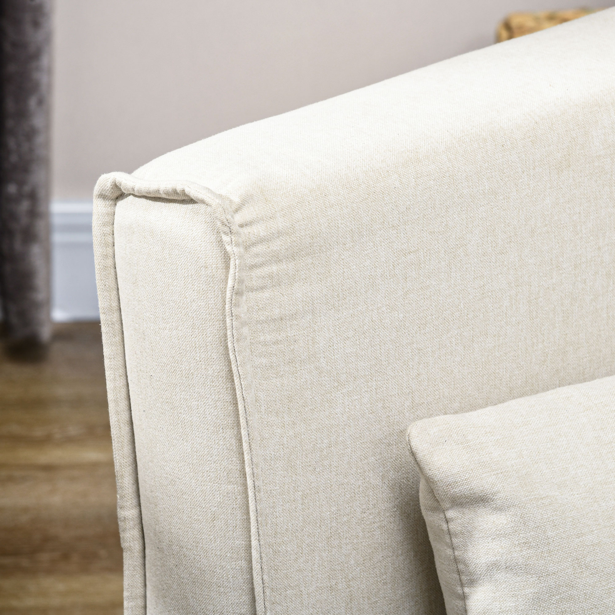 HOMCOM Slaapstoel, 6-staps verstelbare leuning, Linnenlook, tot 150 kg, Roomwit