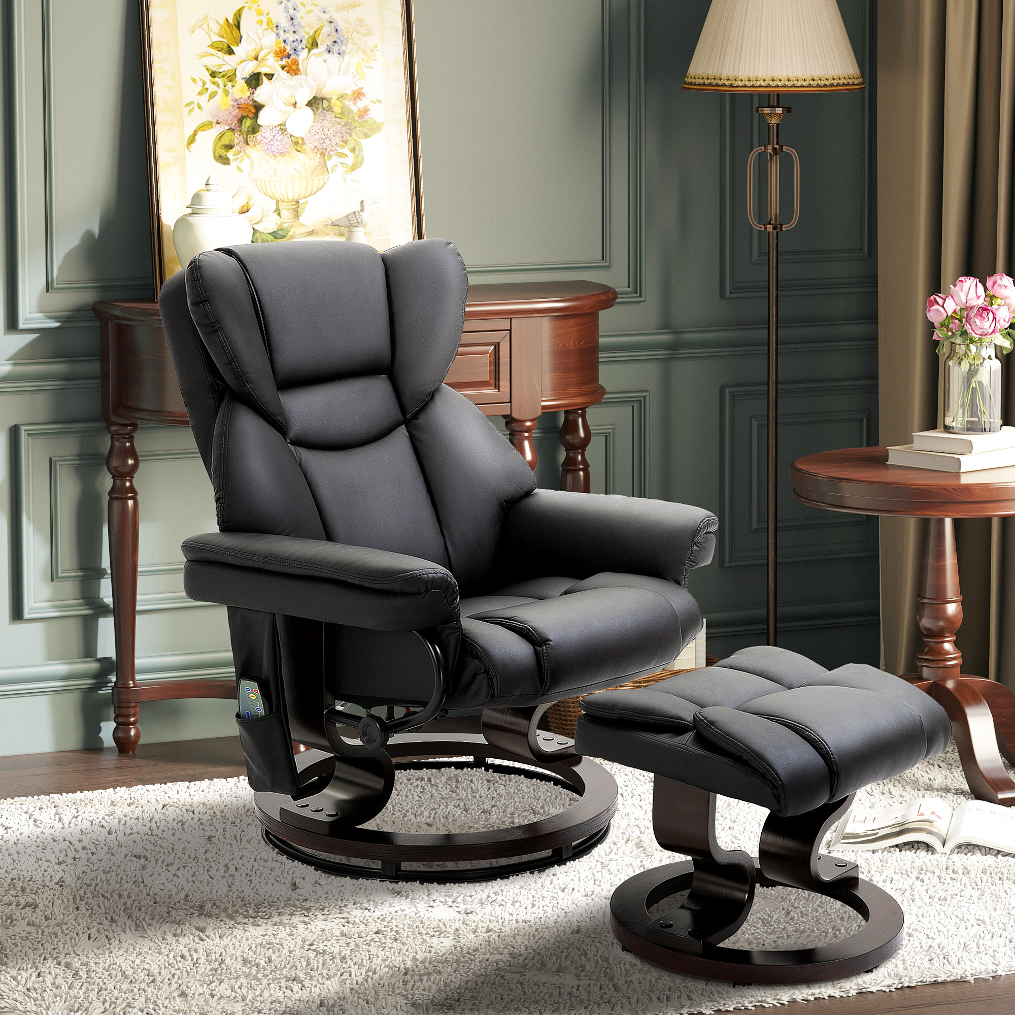 HOMCOM Relaxfauteuil met Massage en Voetenbank, Kunstleer, 79 x 82 x 101 cm, Ligfunctie