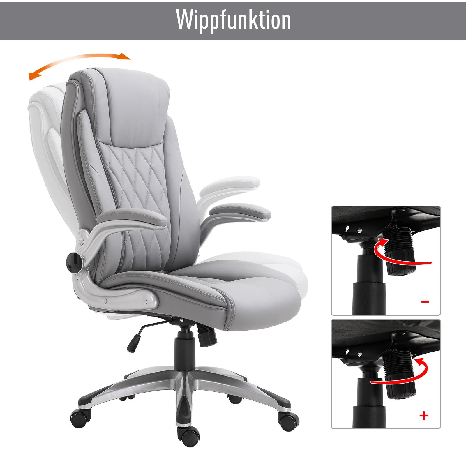 Vinsetto bureaustoel draaistoel computerstoel met kantelfunctie in hoogte verstelbaar kunstleer grijs 69,5 x 76 x 113–121 cm | Aosom.nl