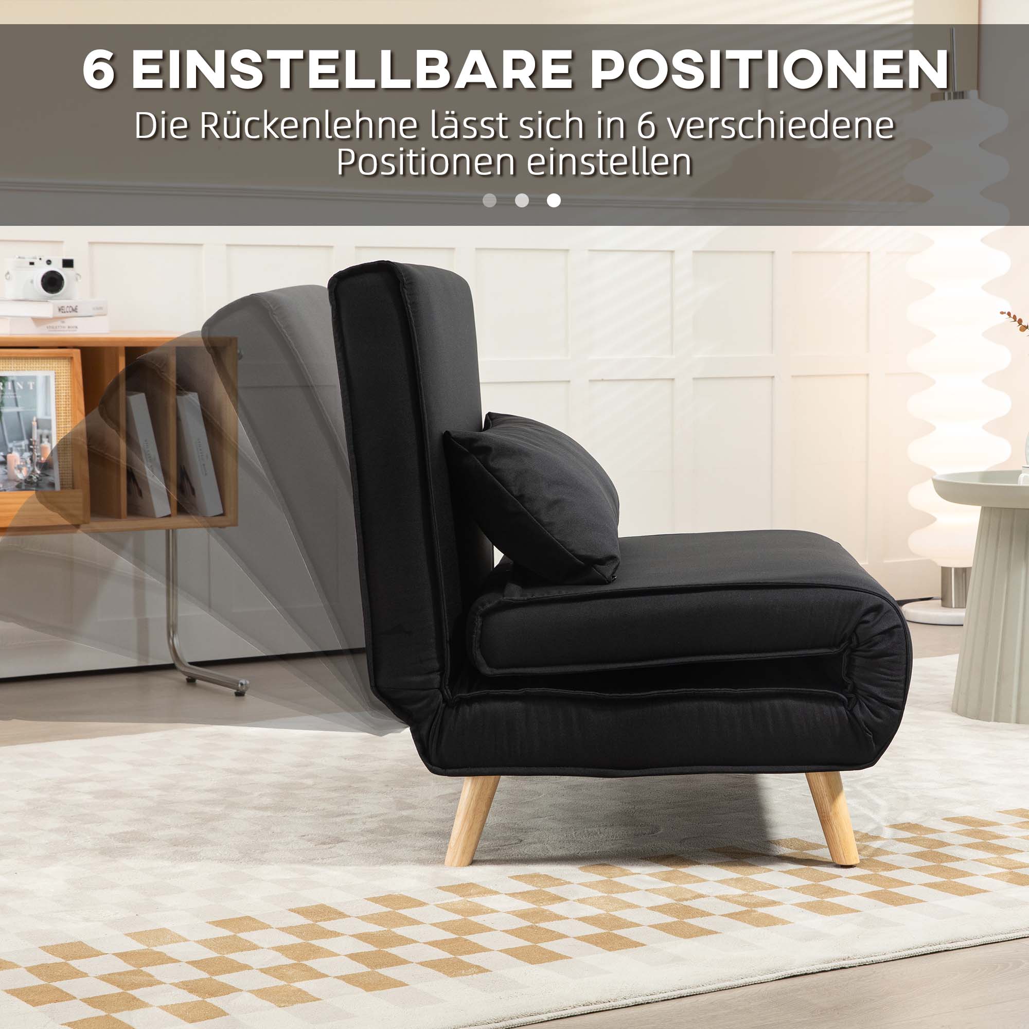 HOMCOM Relaxstoel met Bedfunctie, voor 1 Persoon, Modern Design, tot 350 kg, 94x78x80cm, Zwart