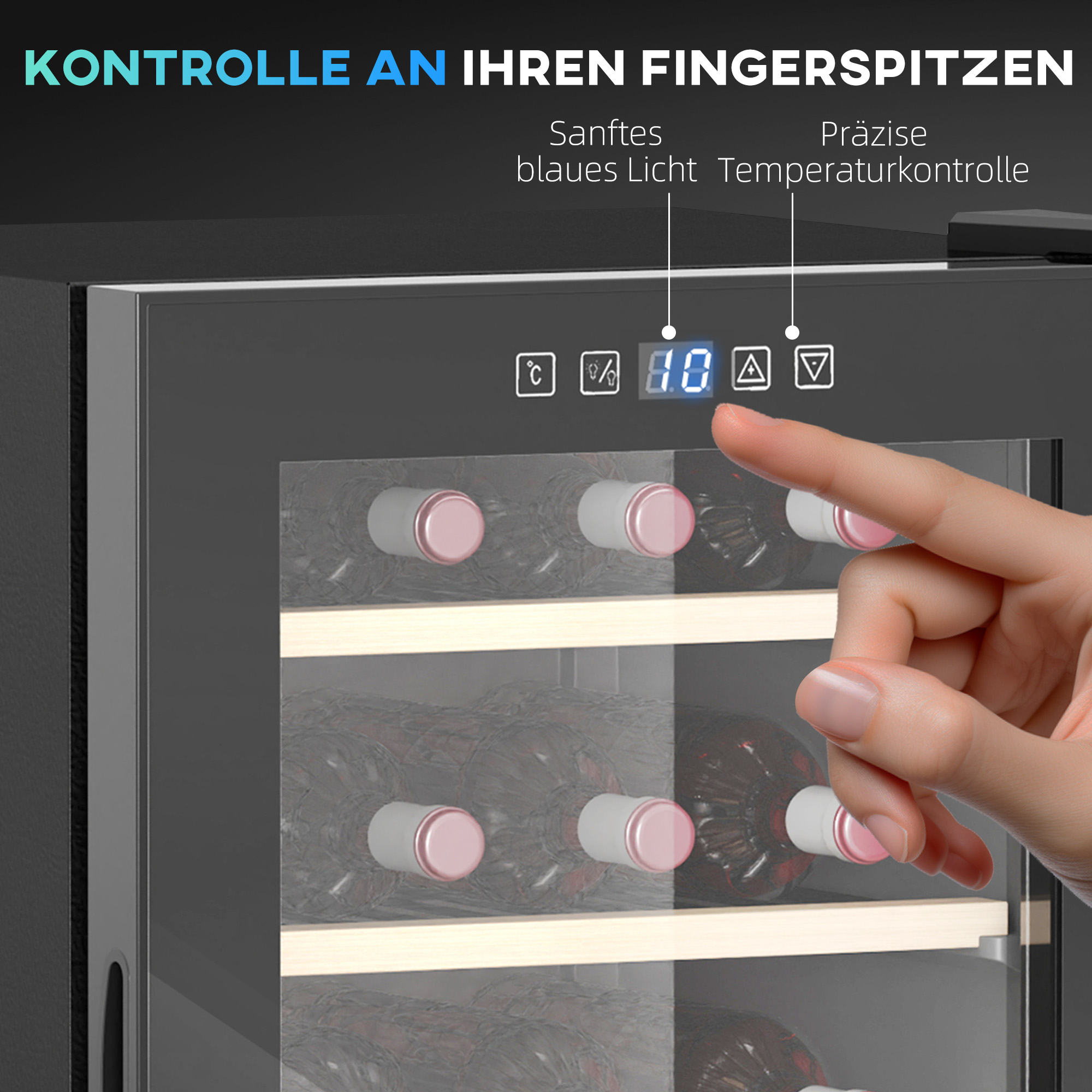HOMCOM Wijnkoelkast voor 41 Flessen, 91 Liter Capaciteit, Drankenkoelkast met LED-Display en Touchscreen, Zwart