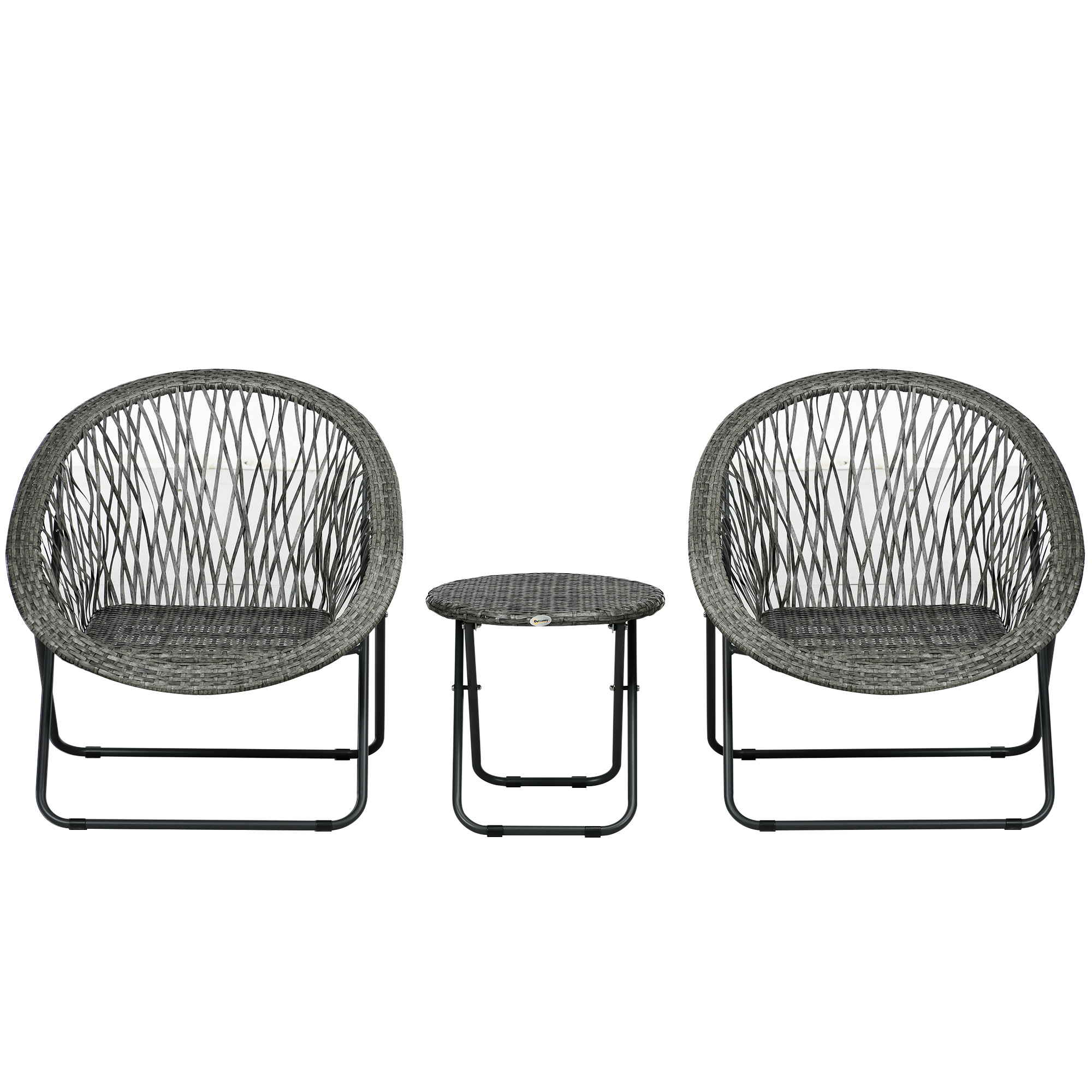 Outsunny Tuinmeubelset, 3-delig, rotanlook, 2 stoelen, 1 tafel, inklapbaar, Grijs