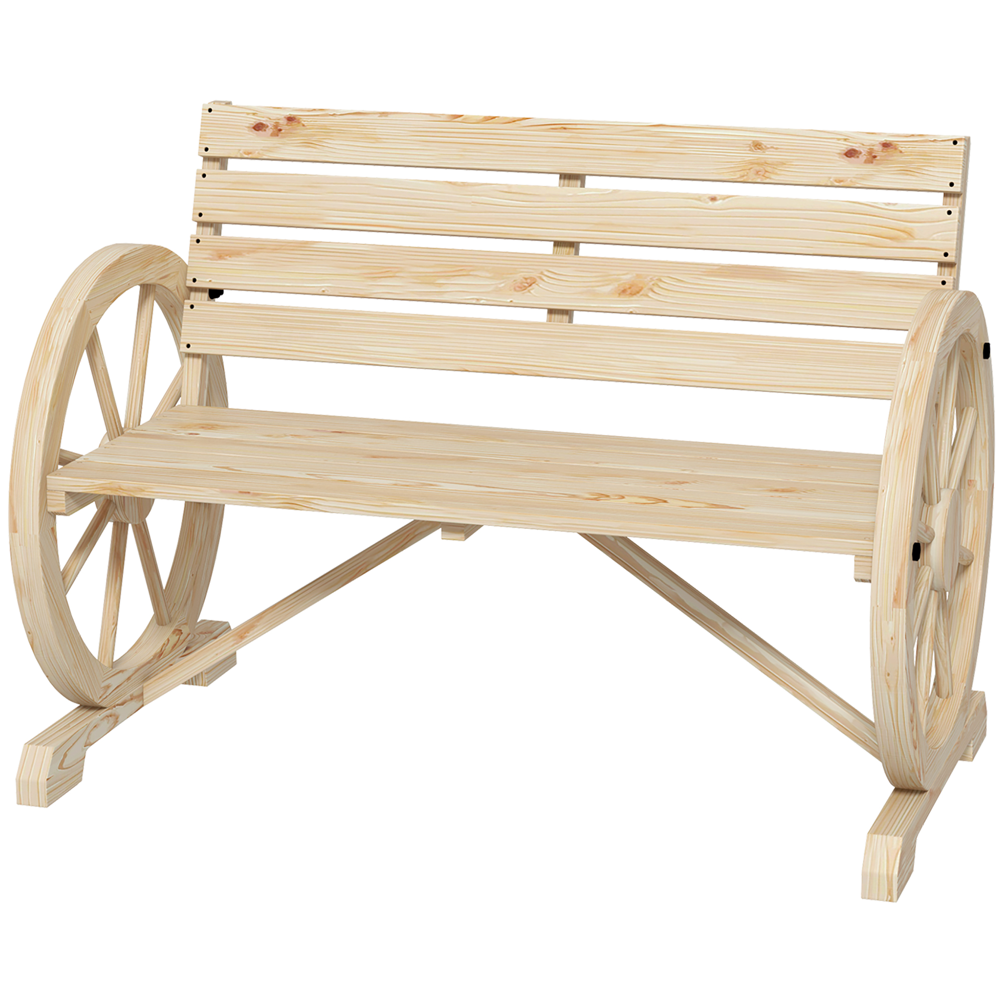 Outsunny Tuinbank, Wagenwiel-ontwerp, voor 2 personen, natuurlijk hout, donkerbruin, 105,5 x 56 x 79 cm, Natuurlijk