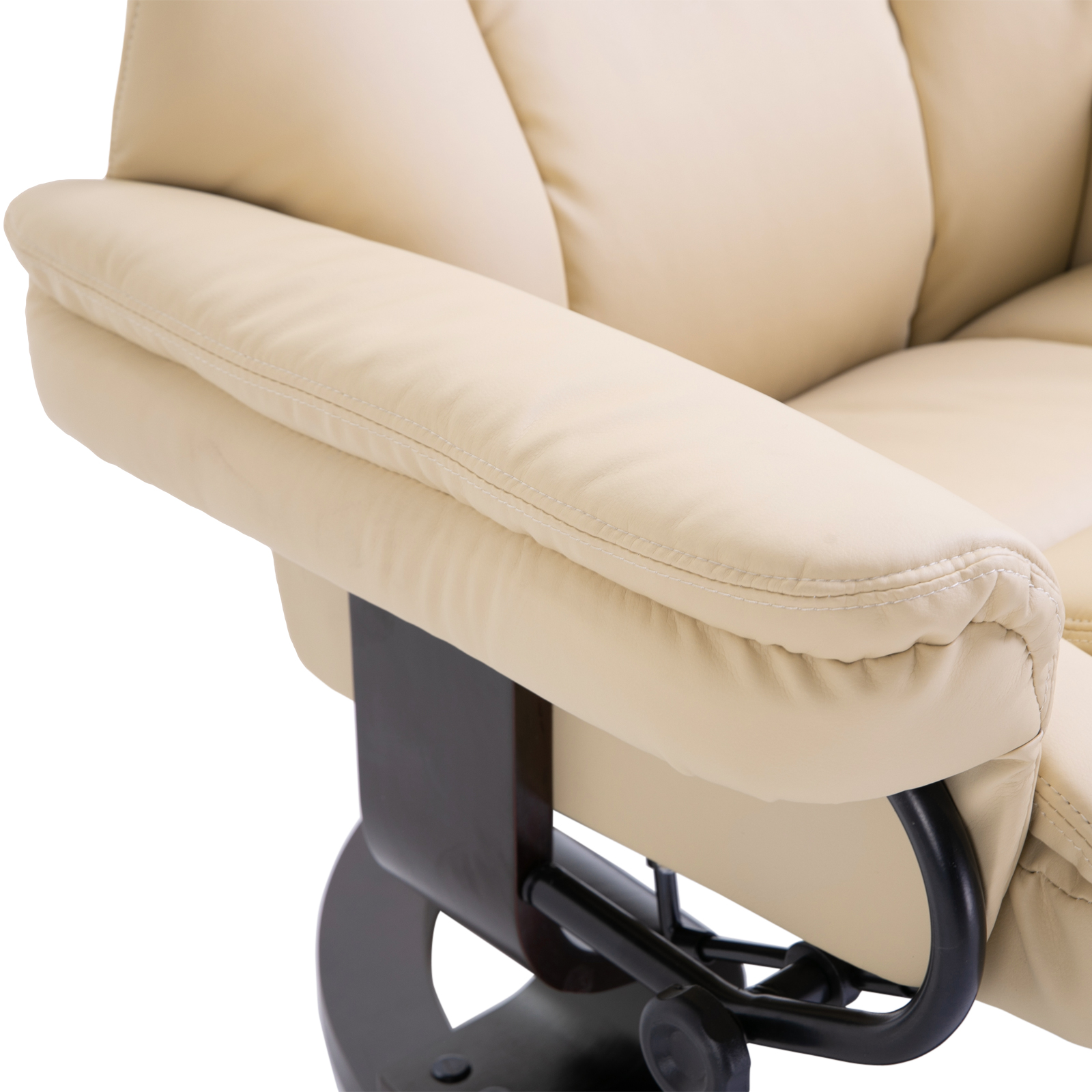 HOMCOM Fauteuil met kruk, ligfunctie, draaibaar, tot 160 kg, kunstleer, metalen frame, crème, 80 x 79 x 100 cm