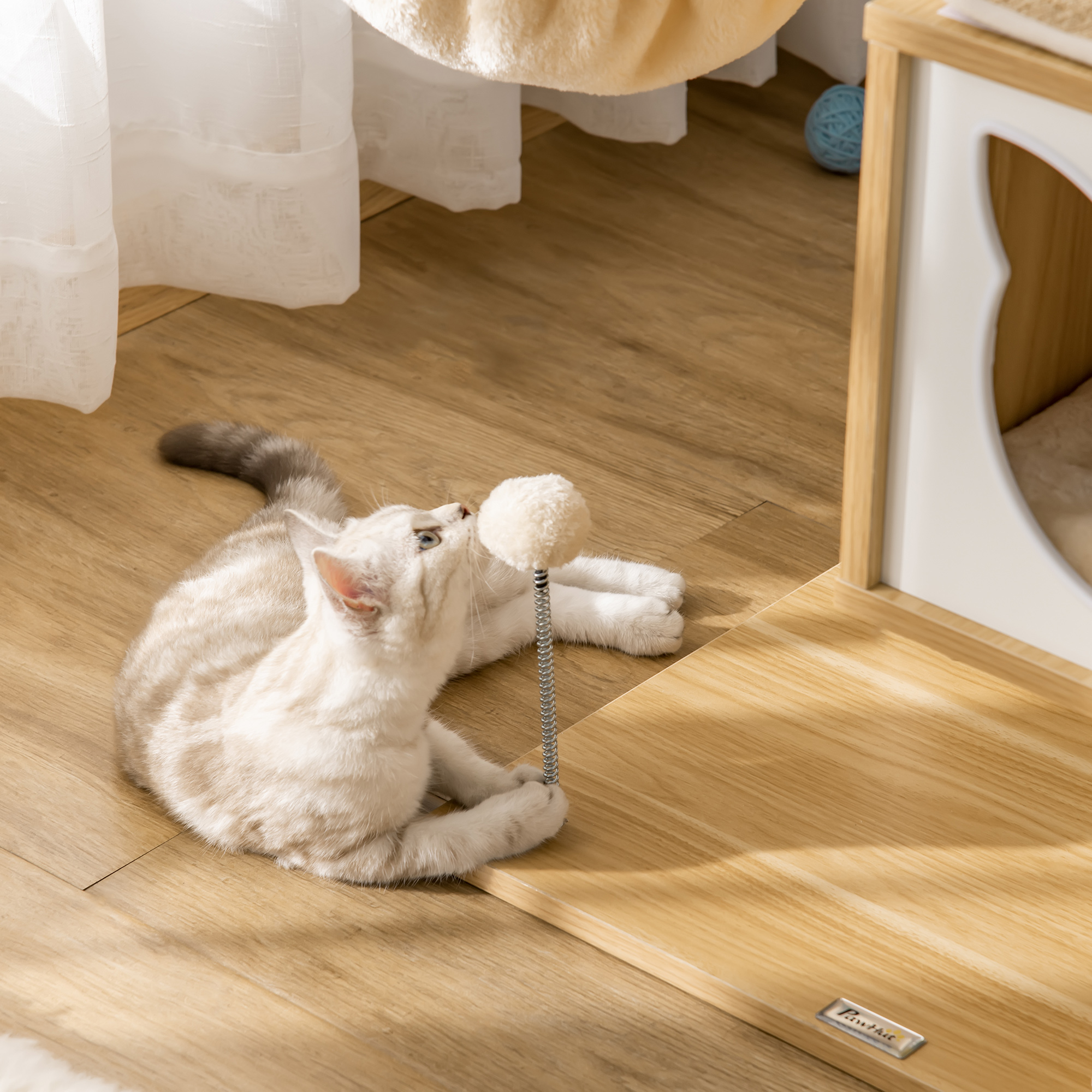 PawHut kattenkrabpaal kattenspeelgoed klimboom spaanplaat sisal kort pluche beige 48 x 40 x 126 cm