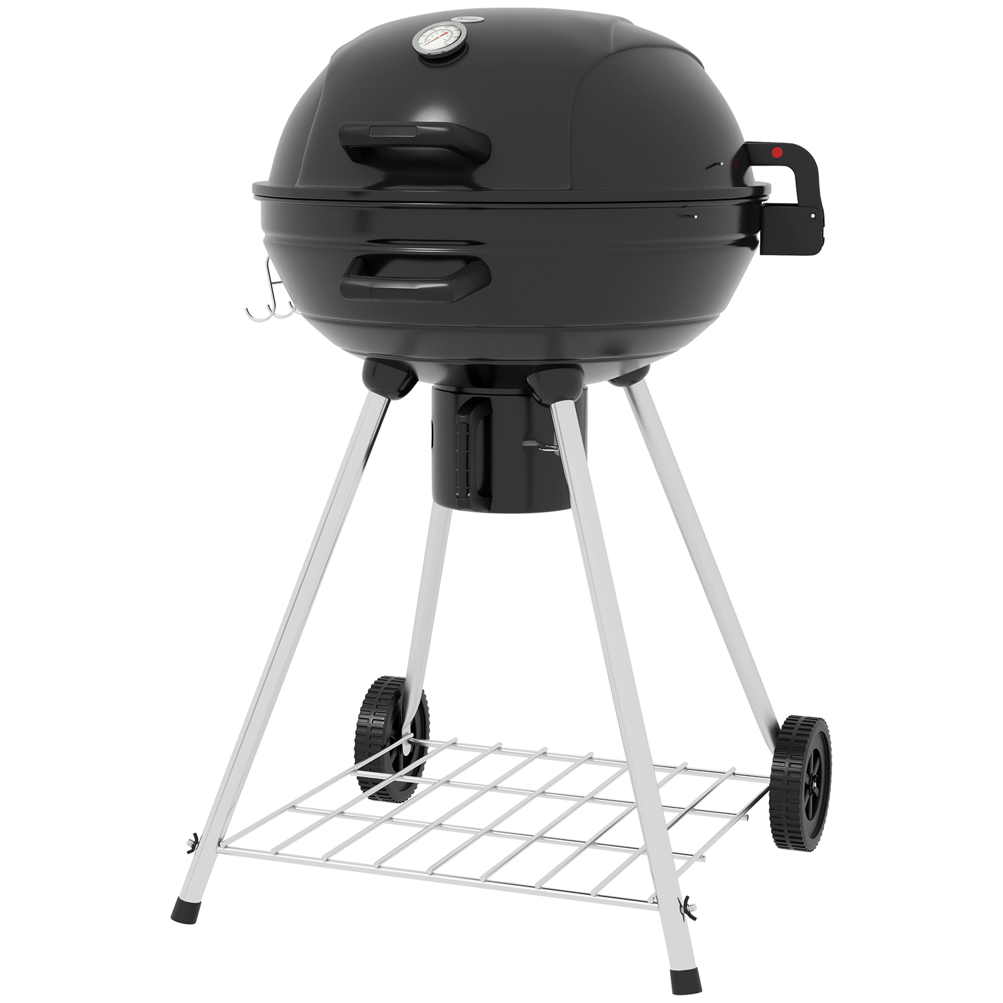 Outsunny Kogelbarbecue, Ø54 cm grillrooster, warmhoudrooster, opbergplank, aslade, thermometer, 55 x 65 x 89 cm, zwart