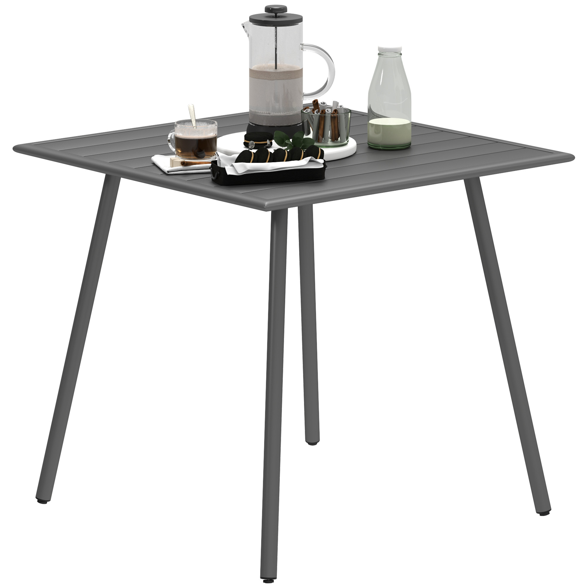 Outsunny Tuintafel, Buiteneettafel voor 4 Personen, Stalen Frame, Makkelijk te Reinigen, Roestbestendig, 80 x 80 x 74 cm, Grijs