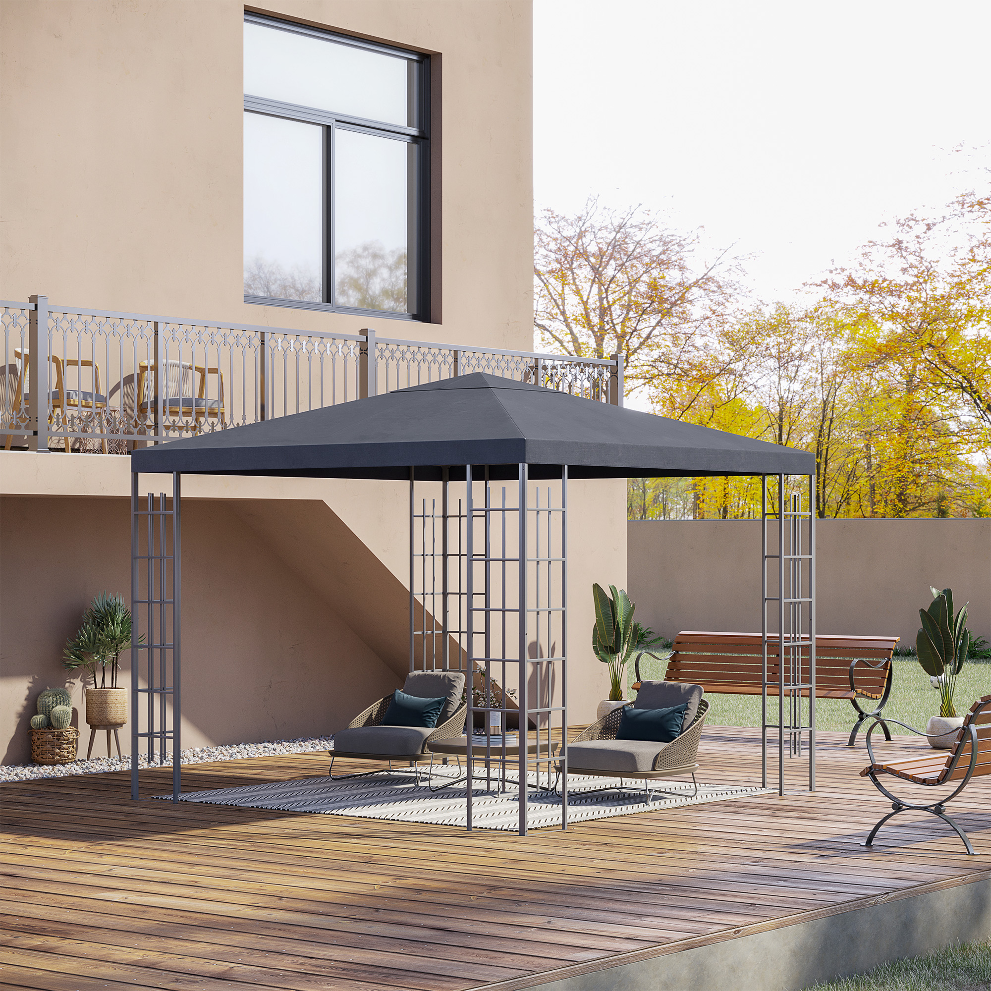 Outsunny Garden Gazebo 3 x 3 m Gazebo Garden Tent Marquee Steel Grey