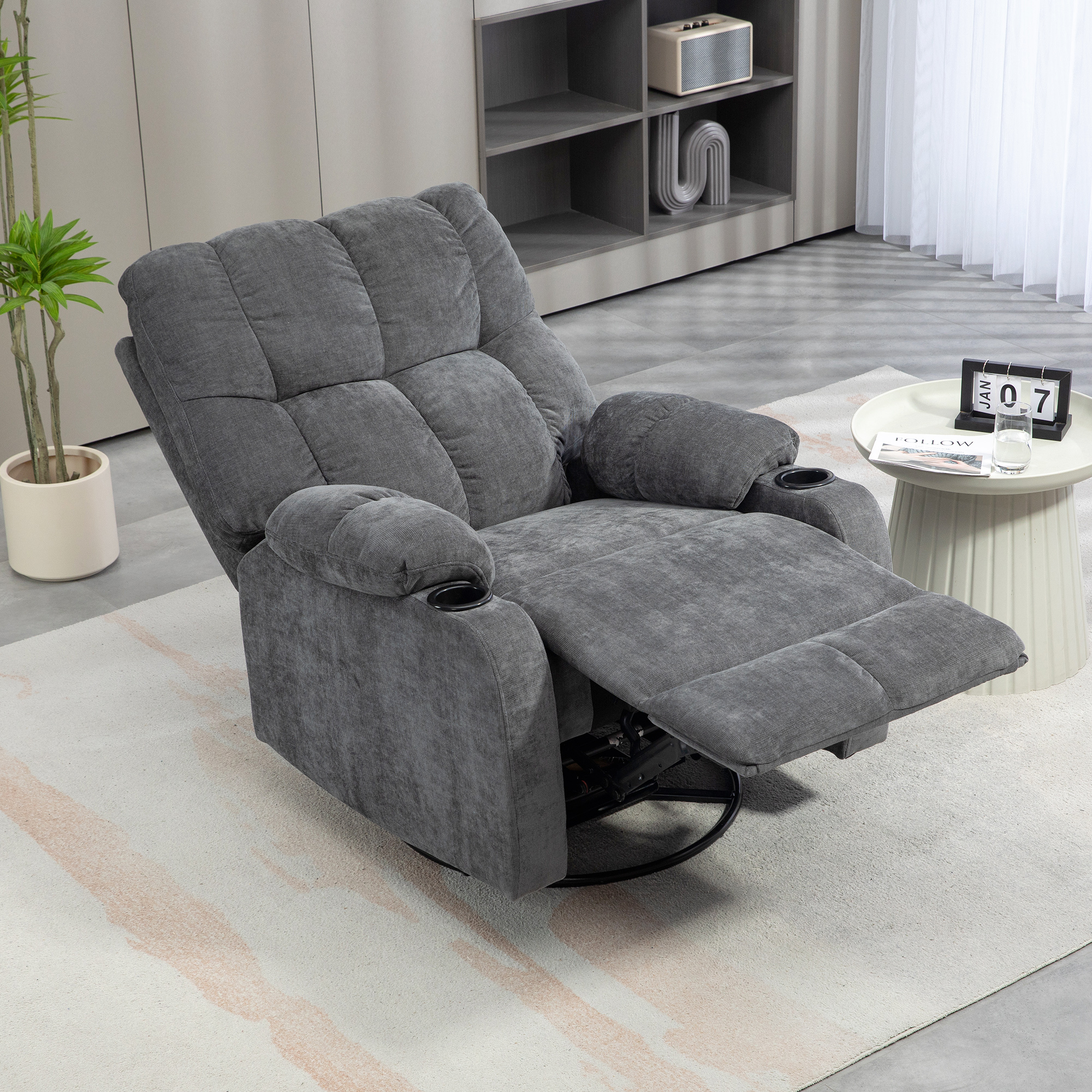 HOMCOM Relaxstoel met Voetsteun, Ligstoel, Draaibaar, tot 150 kg, Stalen Frame, 88x96x108cm, Donkergrijs