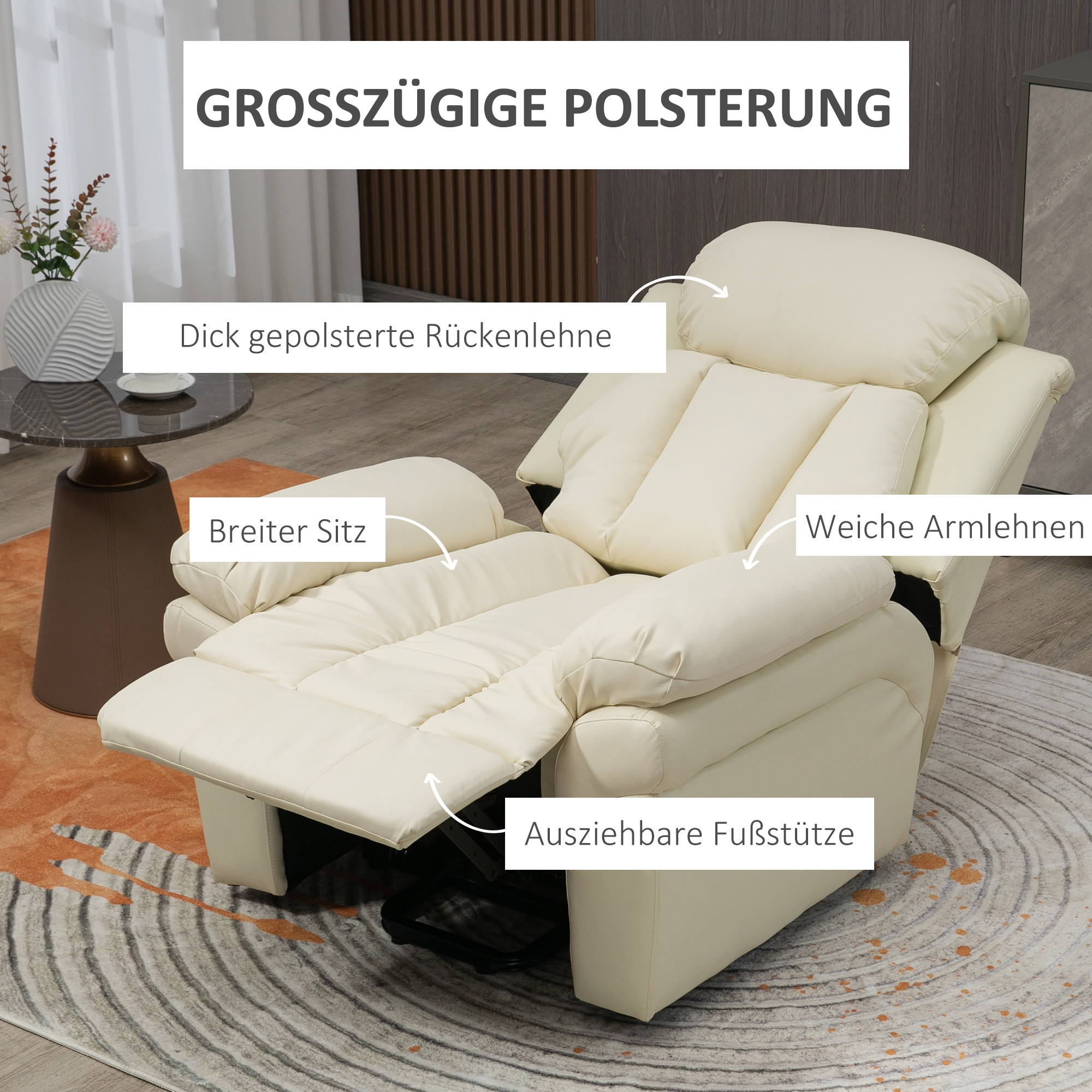 HOMCOM Relaxstoel met opsta-hulp, inclusief voetensteun en hoofdsteun, 1 afstandsbediening, Crèmewit
