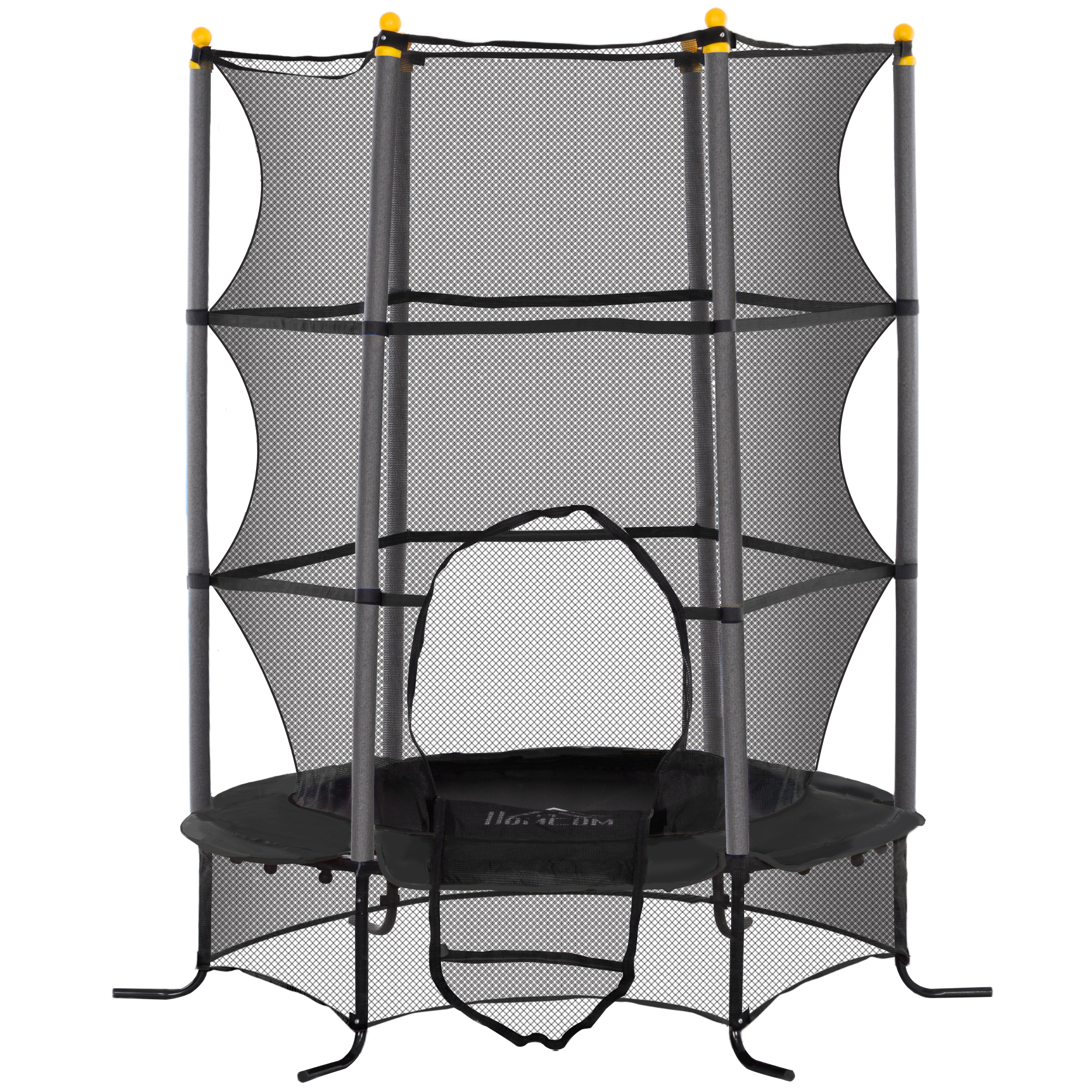 HOMCOM Trampoline voor Kinderen, Ø163 cm, met Veiligheidsnet, Voor Binnen en Buiten, Belasting tot 50 kg, Staal, Kunststof, Zwart
