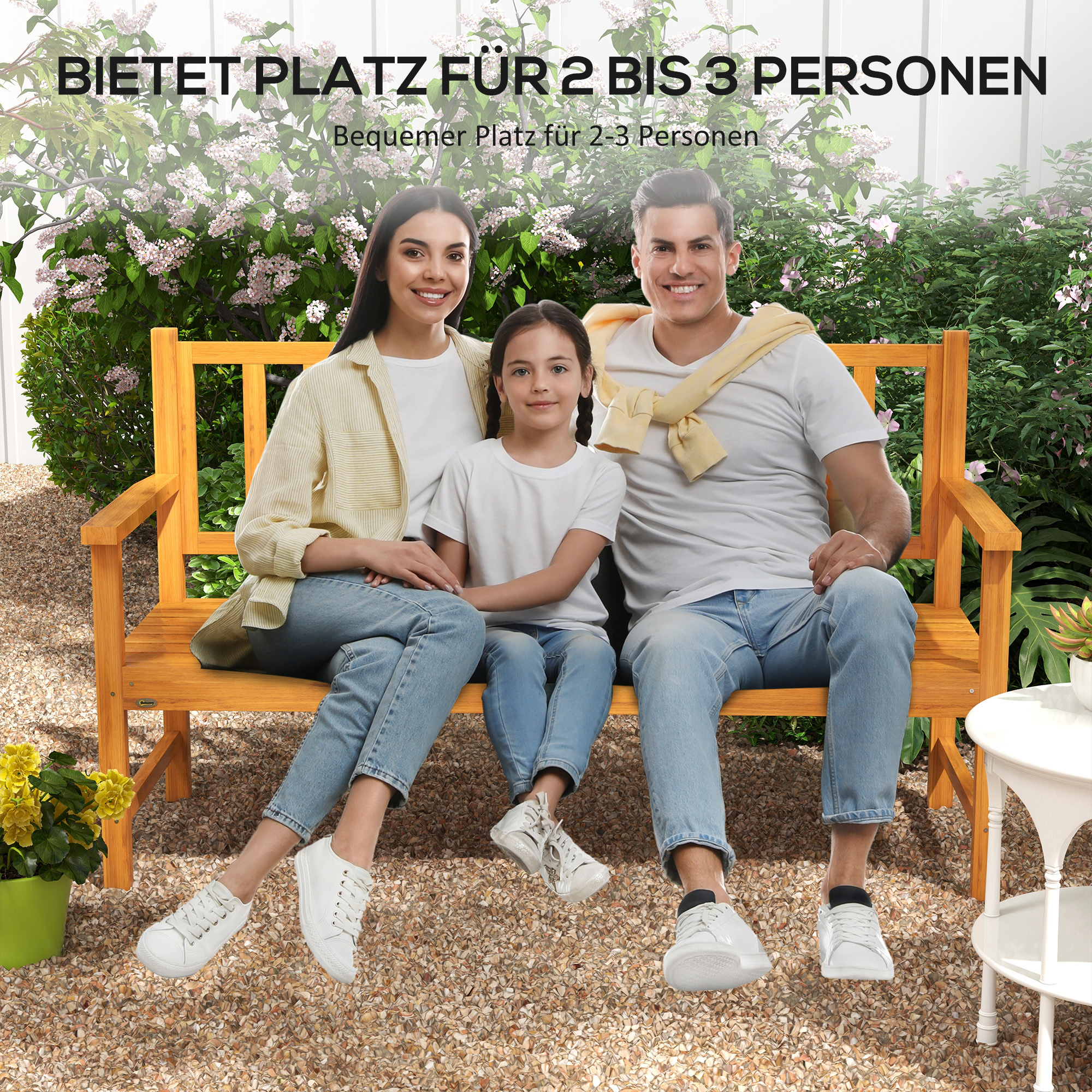 Outsunny Tuinbank Houten Bank Buitenbank, inklapbare Tafel, weerbestendig, Grenenhout, 153 cm x 56 cm x 91 cm, Lichtbruin