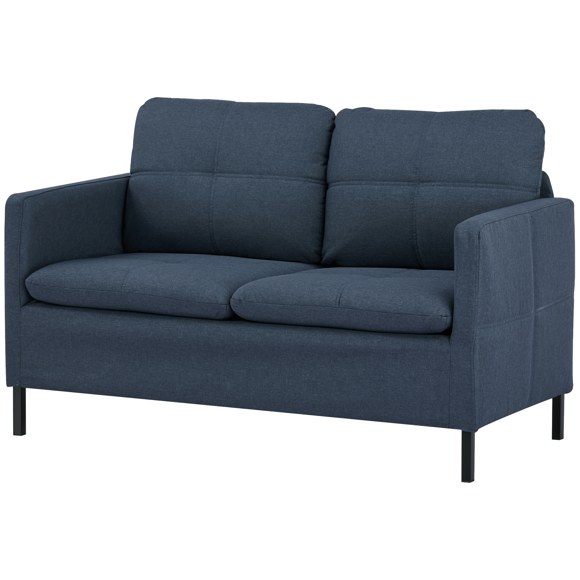 HOMCOM Tweezitsbank, Brede Armleuningen, Ademende Stof, Schuimvulling, 135 x 67 x 80 cm, Donkerblauw