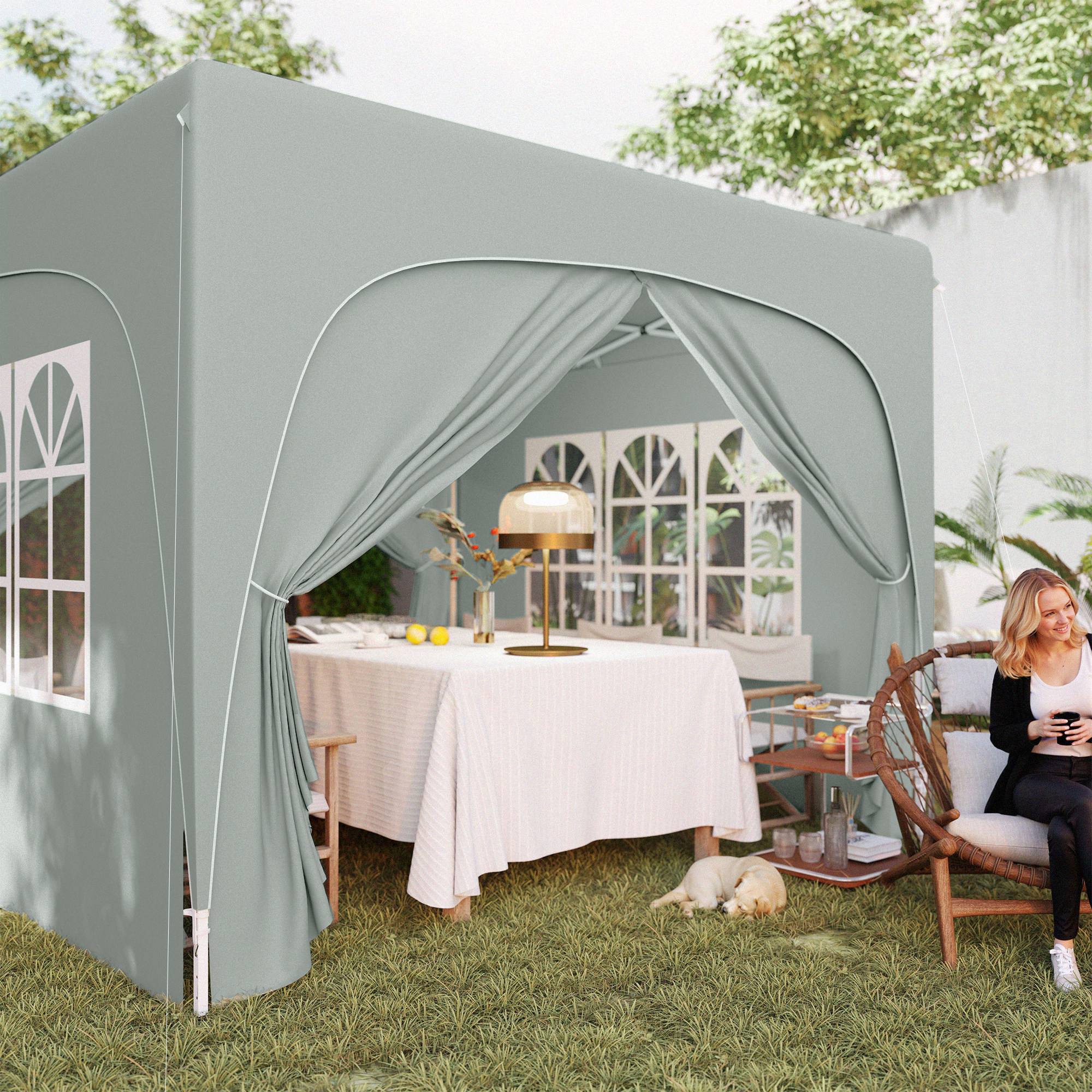 Outsunny 3 x 3 m Paviljoen, Pop-up Tuintent met Zijwanden en Draagtas, UPF50+, Hoogteverstelbaar, Zand