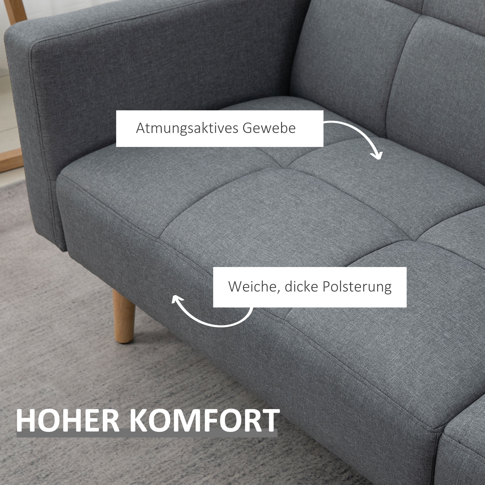 HOMCOM 2-in-1 Slaapbank 205 x 88 cm Bank met Slaapfunctie, Zitkussen, Linnen Look Grijs