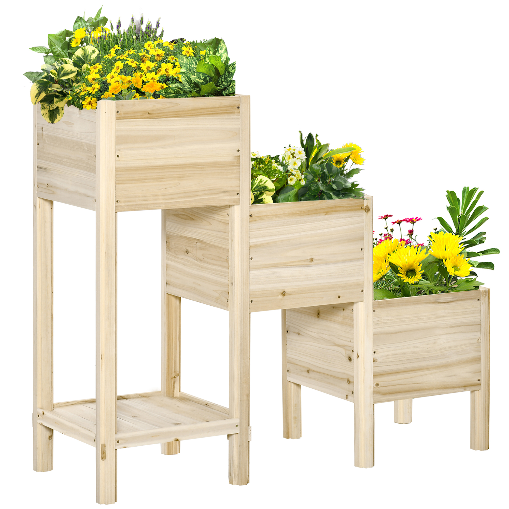 Outsunny verhoogd bed 3 niveaus 125 cm x 45 cm x 108 cm