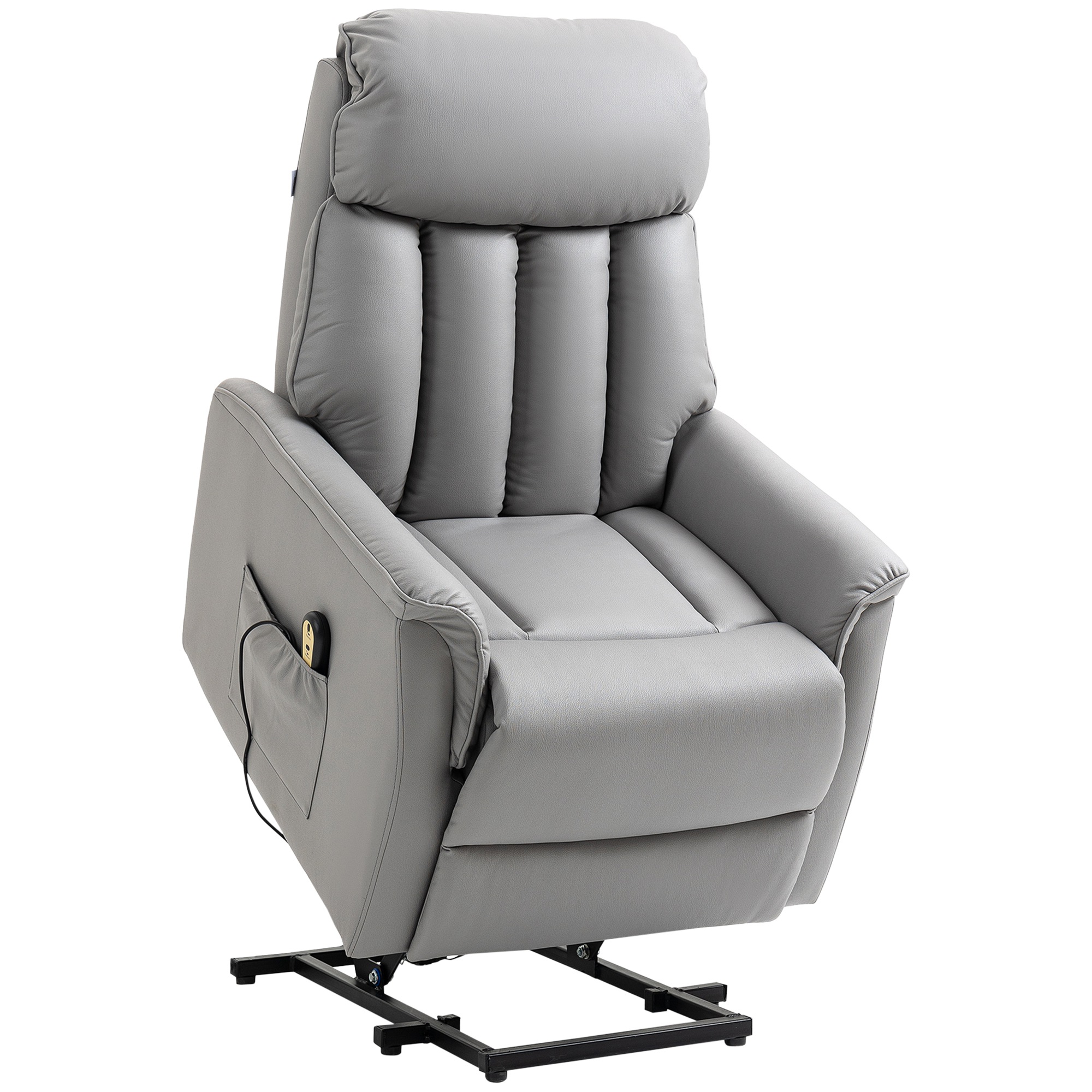 HOMCOM Opstaande stoel Relaxstoel TV-stoel, inclusief kabelafstandsbediening, 1 zijvak, 80 x 94 x 104 cm, Grijs