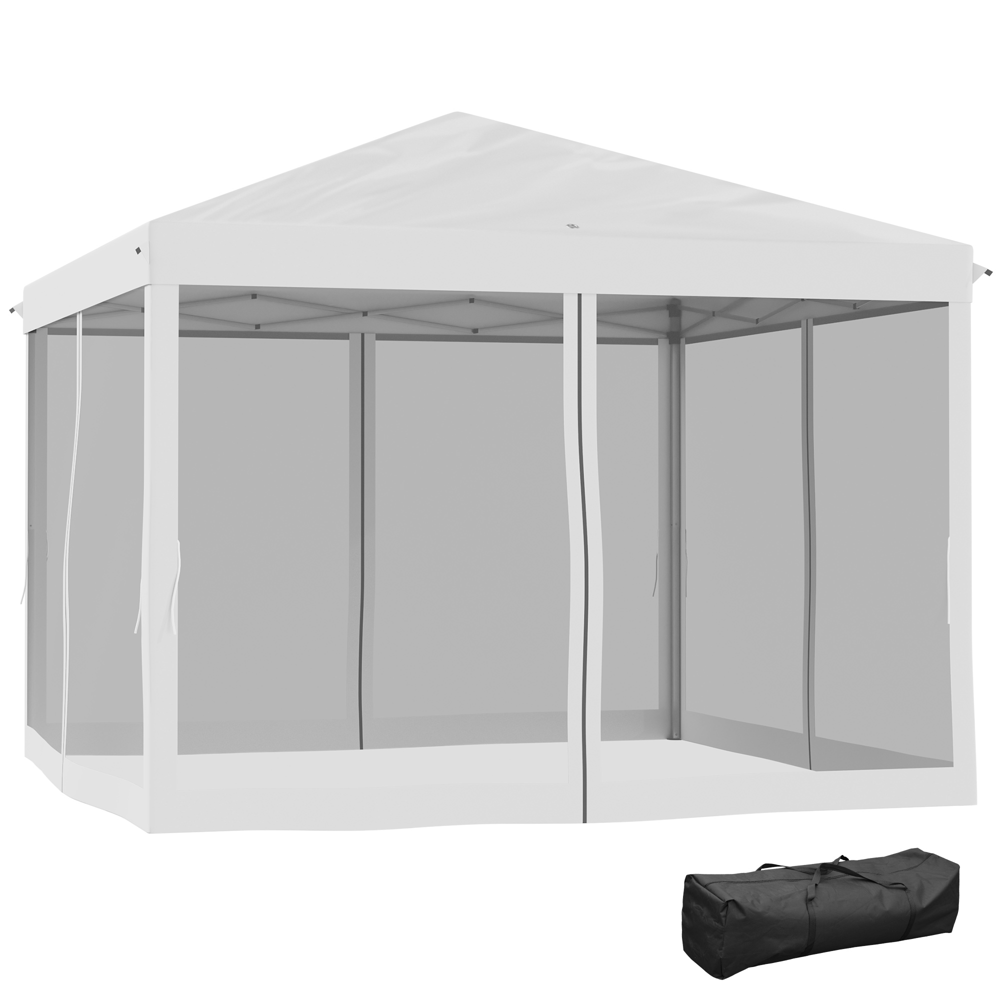 Outsunny Opvouwbare Paviljoen, Feesttent met Zijwanden incl. Draagtas, Tuinpaviljoen, Metaal, Oxford-stof, 3 x 3 m, Crèmewit