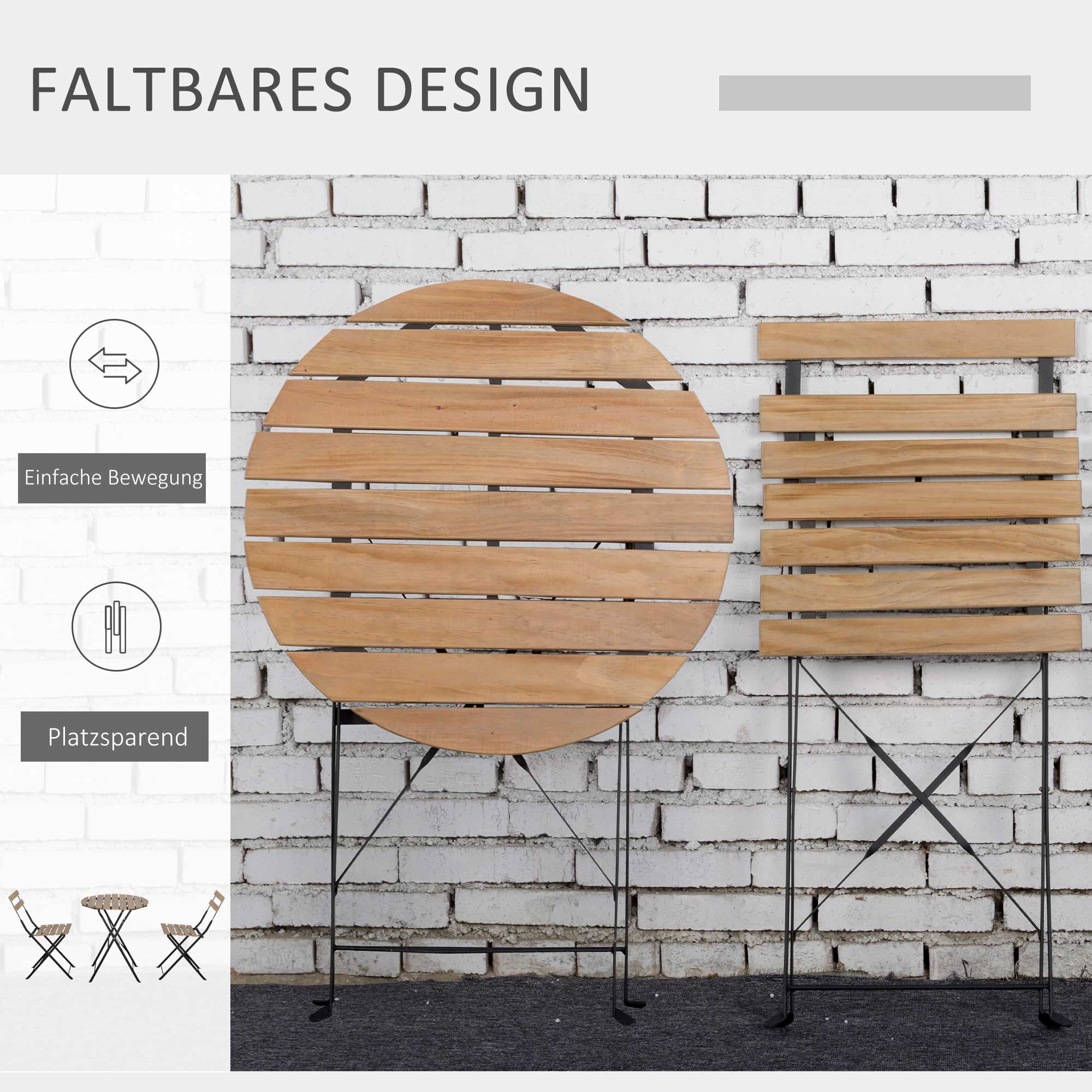 Outsunny 3-delige opvouwbare bistroset massief hout + stalen frame natuurlijke kleur